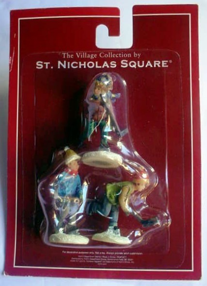 NEW St Nicholas Square Christmas Boys Playing Hockey RETIRED 3 PC set