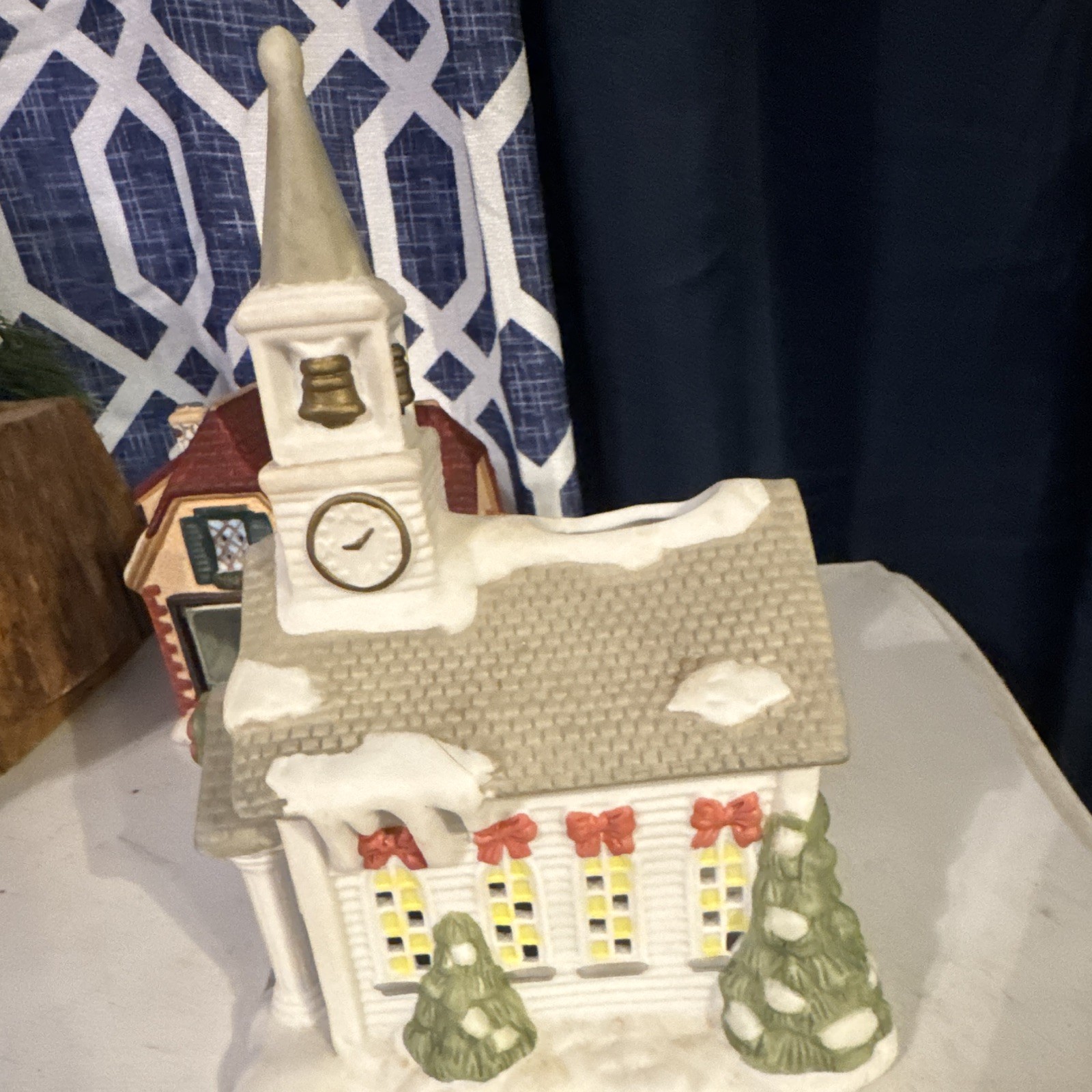 PartyLite 1996 Illuminated Ceramic Christmas Village Set of 3 House & Church
