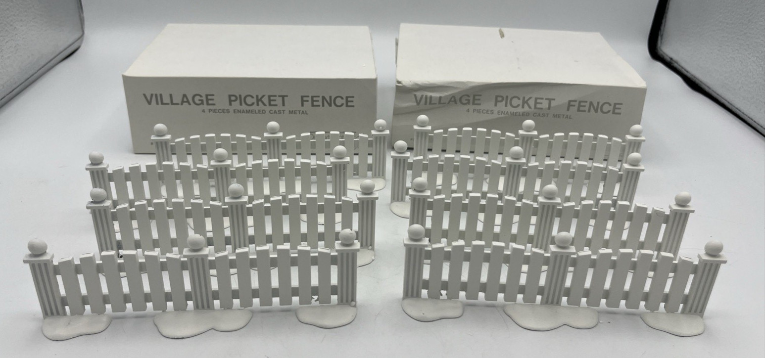 Dept 56 Village Picket Fence 4 Pieces Enameled Cast Metal #5101-2 White (2)
