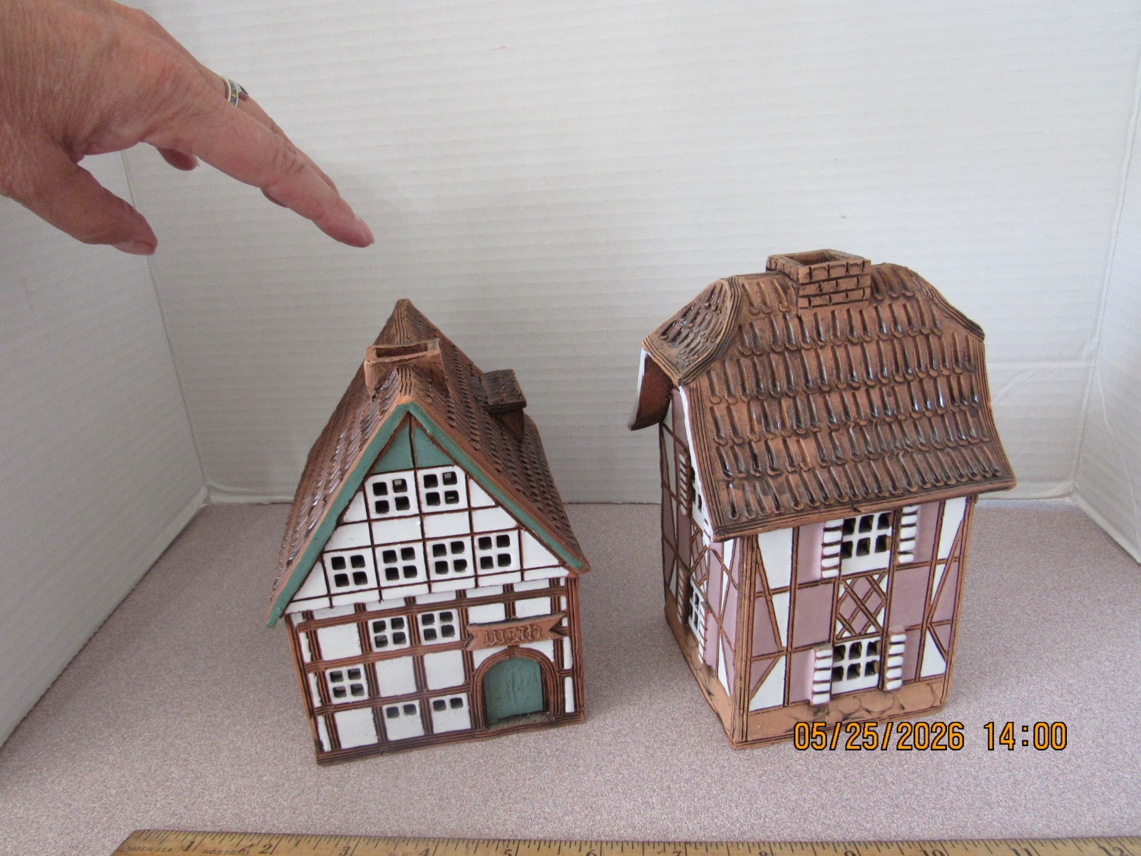 2 Ceramic Miniature House Candle Holder Midene