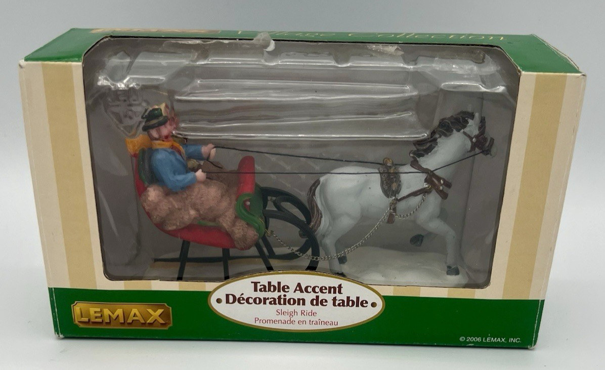LEMAX Sleigh Ride Couple White Horse #63571 Table Accent New Boxed