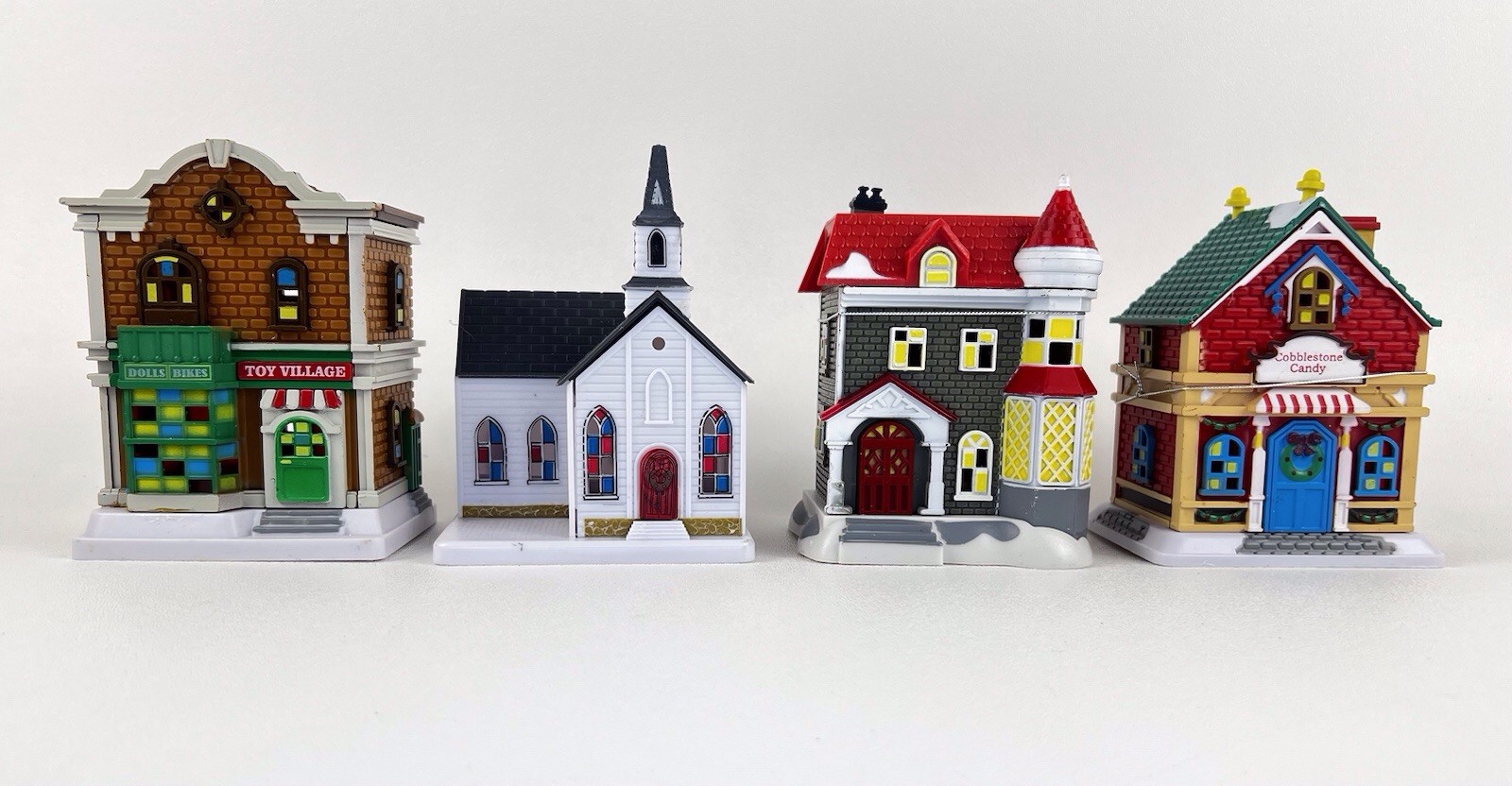 Holiday Miniature Village Set Of 4 Toy Village Candy Store Church House