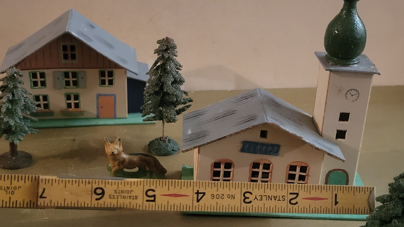 Antique German Putz Bavarian Alpine Christmas Village Cardboard Set w Acces.