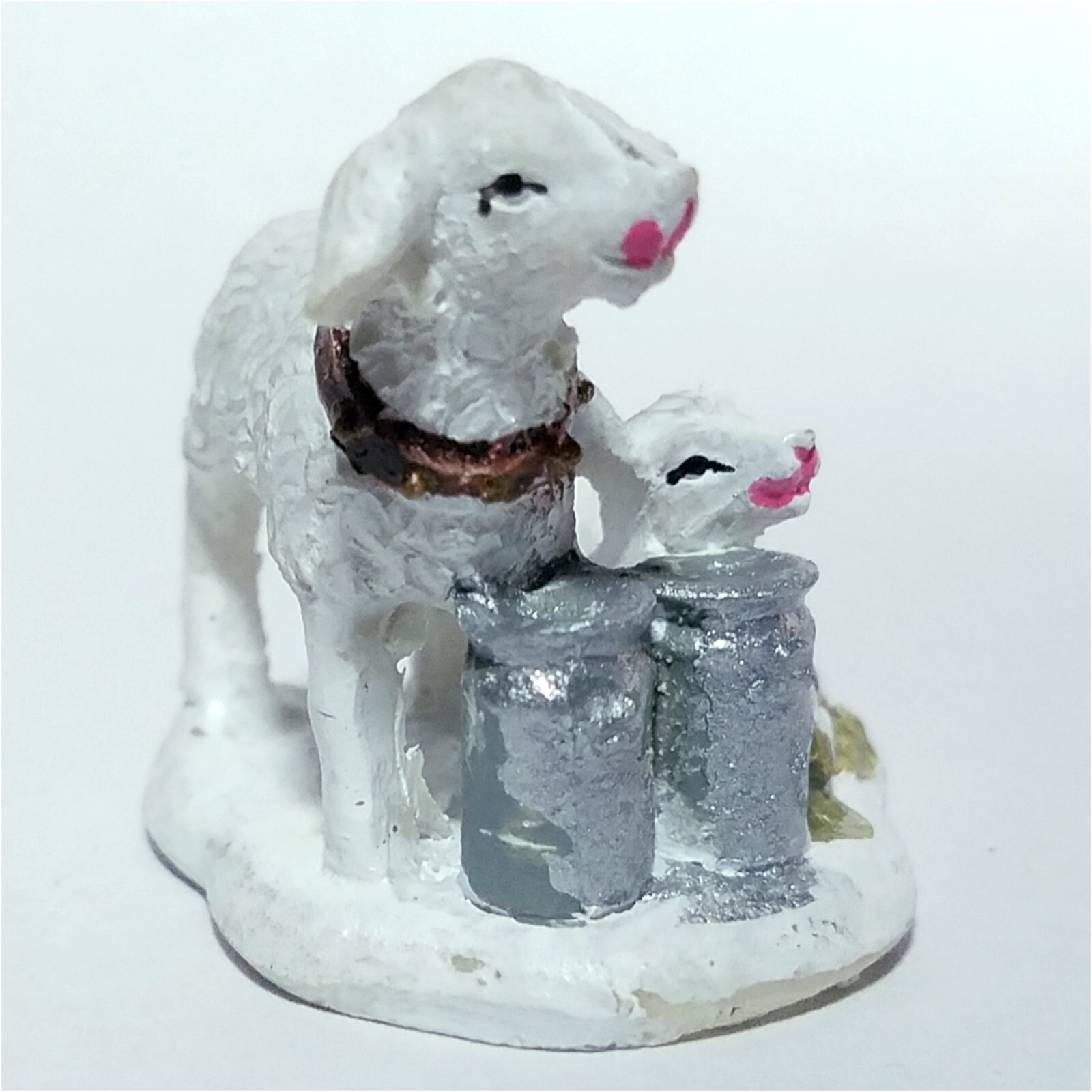 Feeding Lambs Milk Barrels Holidays Seasons Country Farm Scene Village Accessory