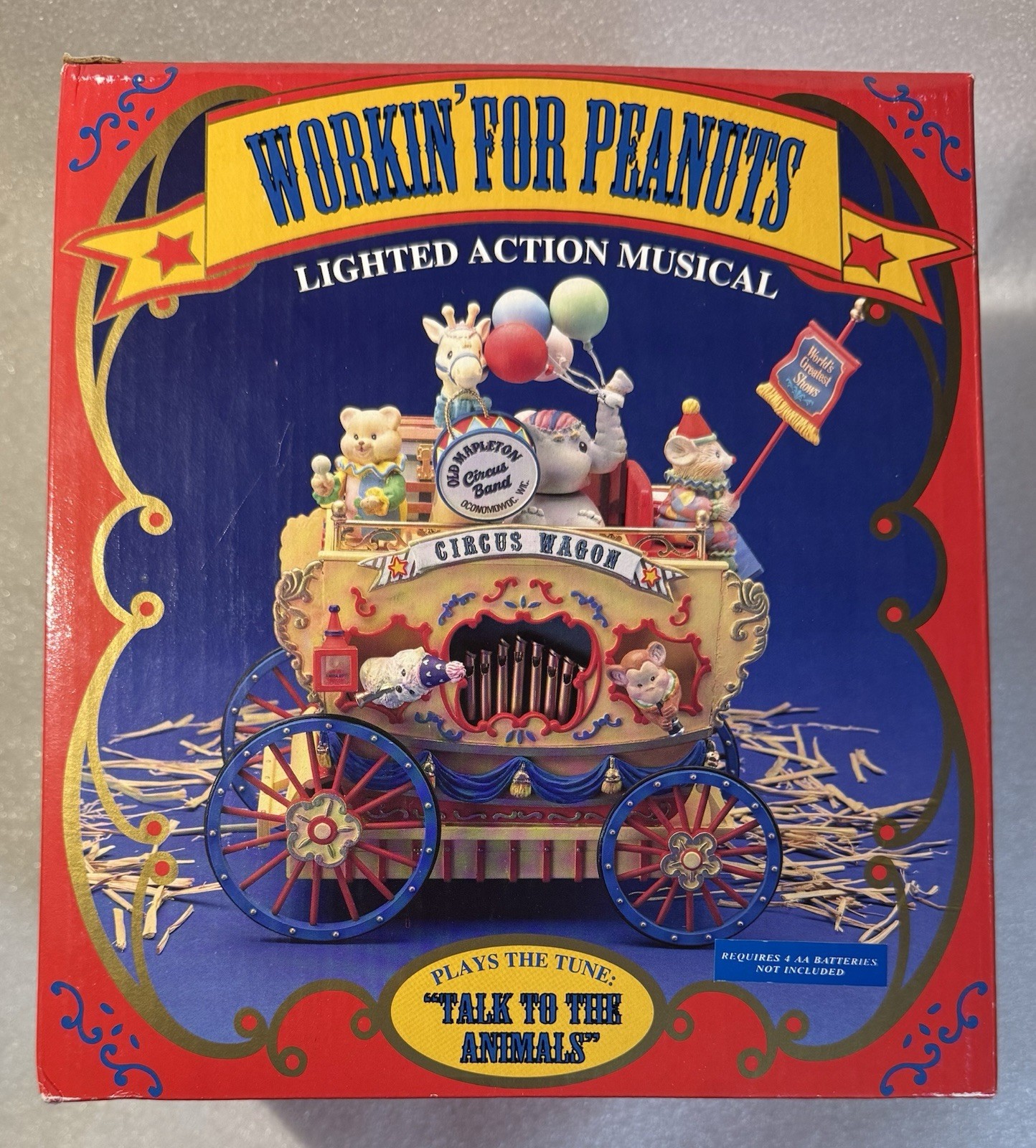 New Enesco Workin for Peanuts Musical Circus Wagon Animals Move Light Vintage