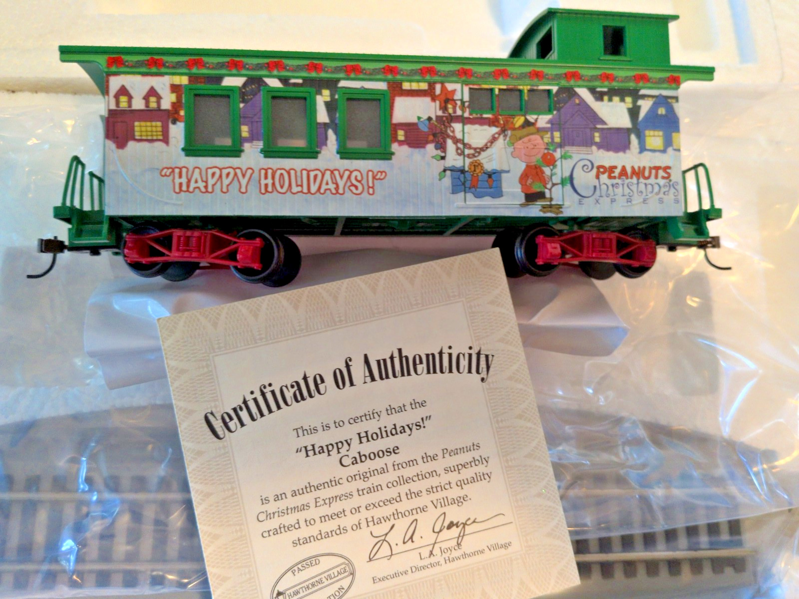 Peanuts Christmas Express Train Car Hawthorne Village Happy Holidays Caboose COA