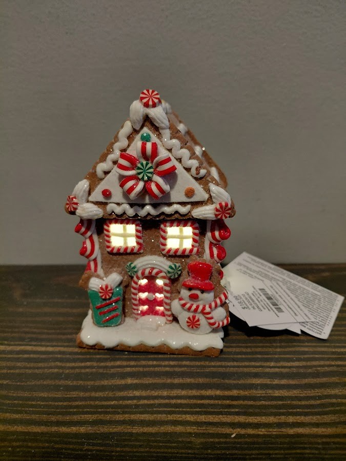 Lighted Gingerbread House Snowman Candy 6 x 4 x 3 inch Christmas Decor