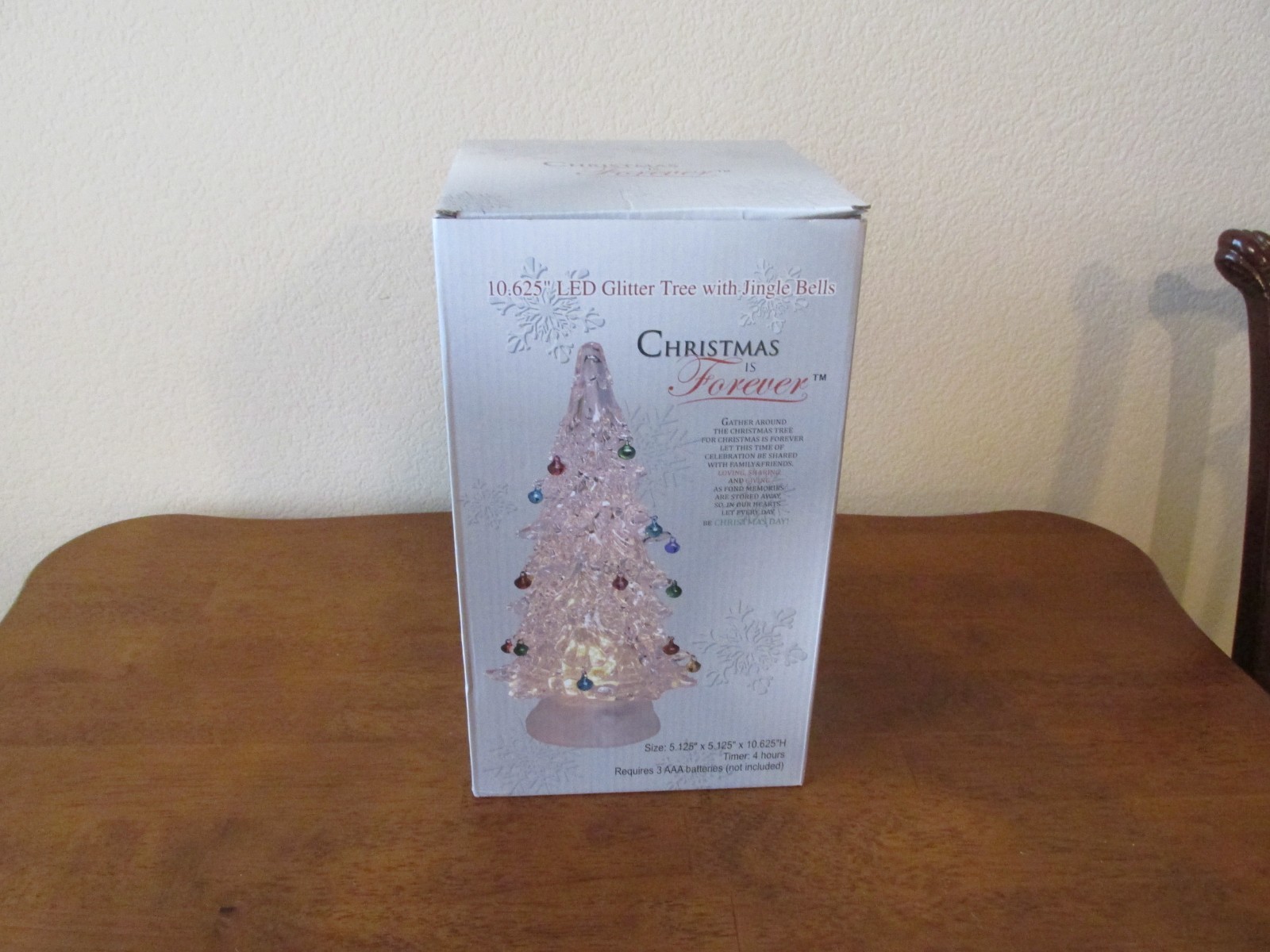 NIB Christmas Is Forever 10.6″ LED GLITTER TREE w/ Jingle Bells