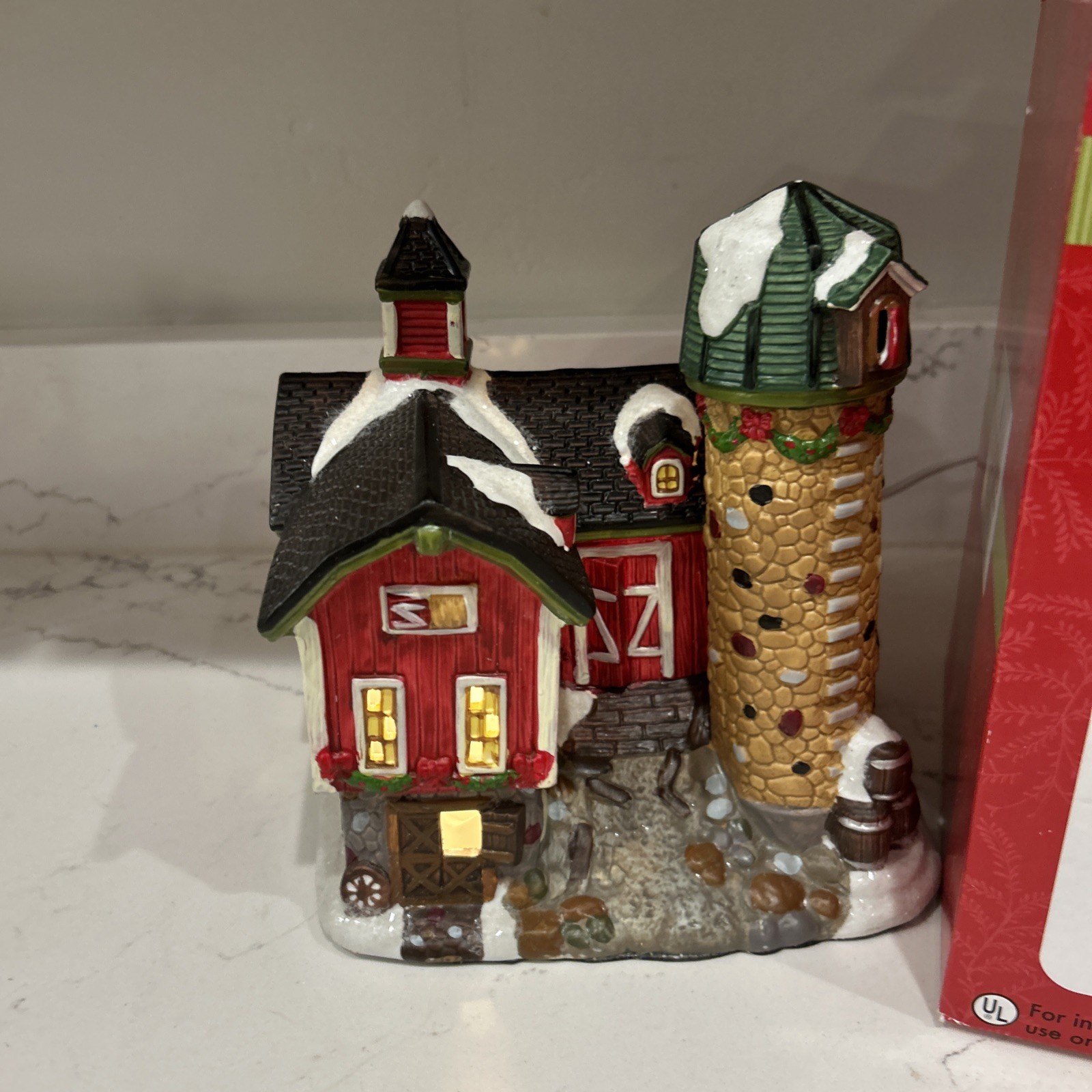 Holiday Inspirations Red Barn, Christmas Village 2012 Porcelain Lighted Building