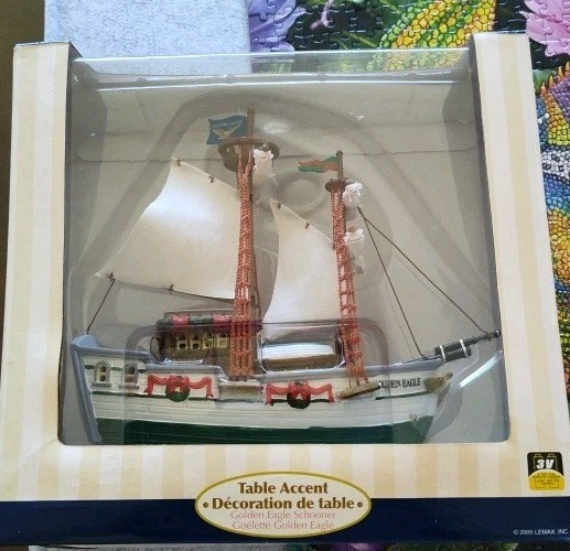 2005 Lemax Village Golden Eagle Schooner Boat Ship 54378 Lighted Table Accent