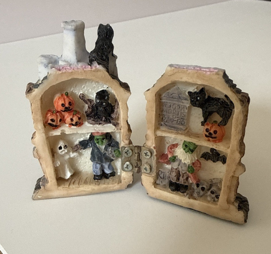 Vintage 1990s Halloween Haunted House Hinged Opening Resin Figurine 3″ Miniature
