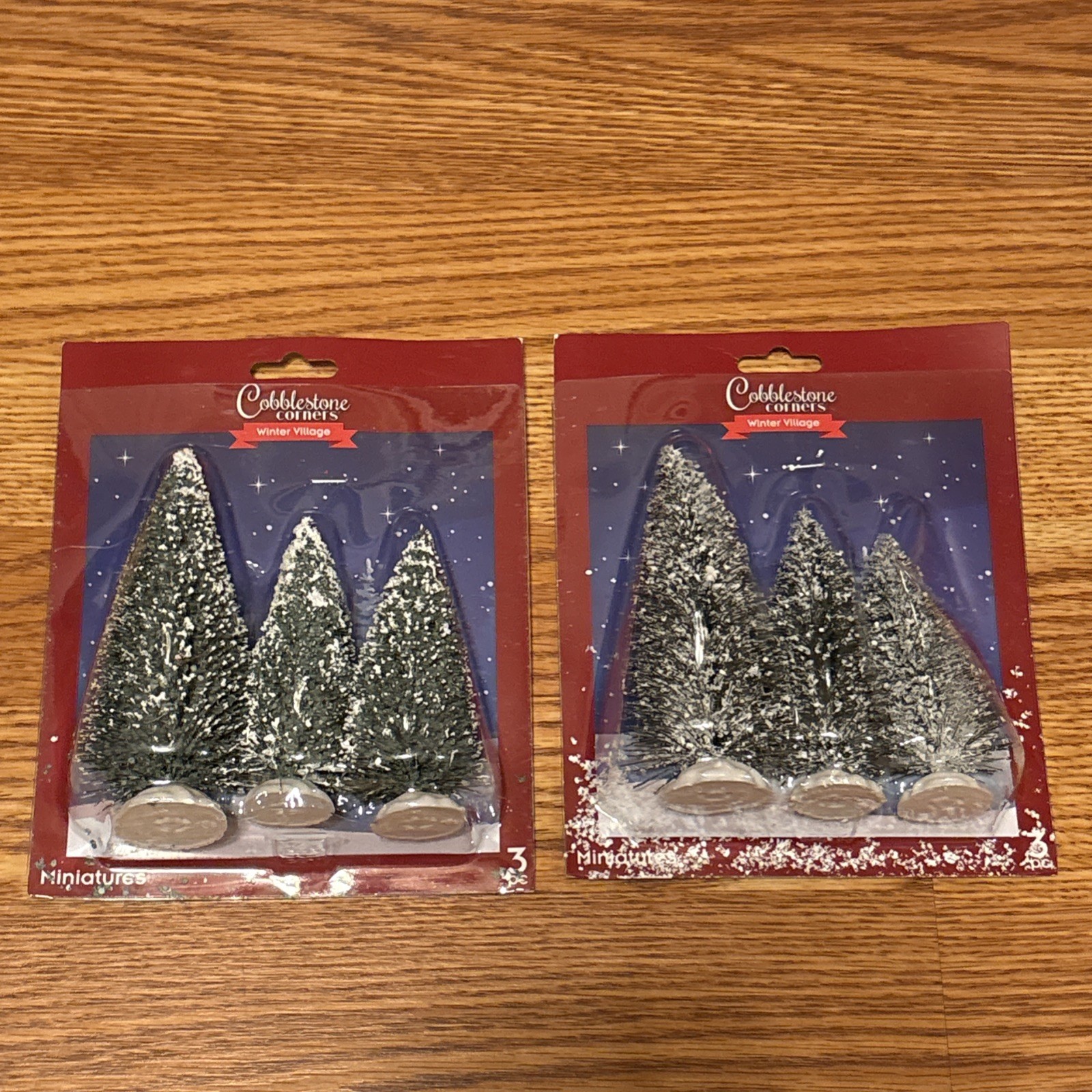 2 Sets Cobblestone Corners Winter Village Accessories Pine Trees 5.5″ 4.25″ Snow