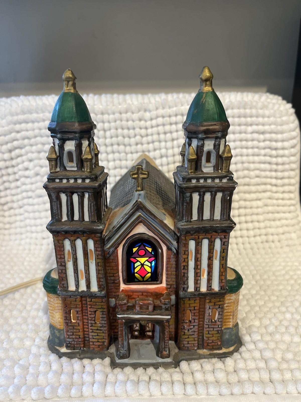 Illuminated Ceramic Church House, Multicolor Painted Christmas Village Decor