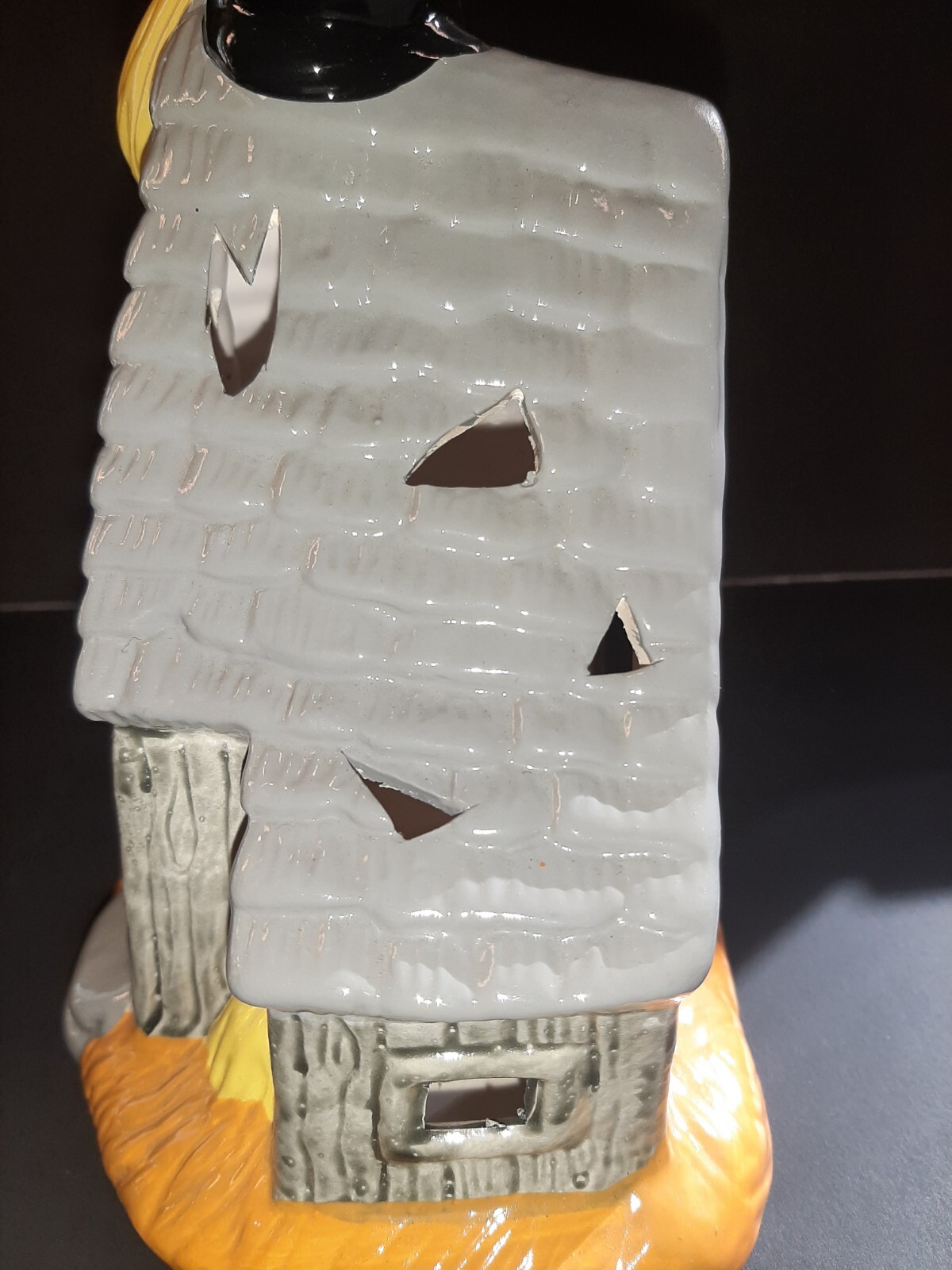 Witch House Halloween Luminary Candle Holder Ceramic Flying Broom Taiwan Vintage