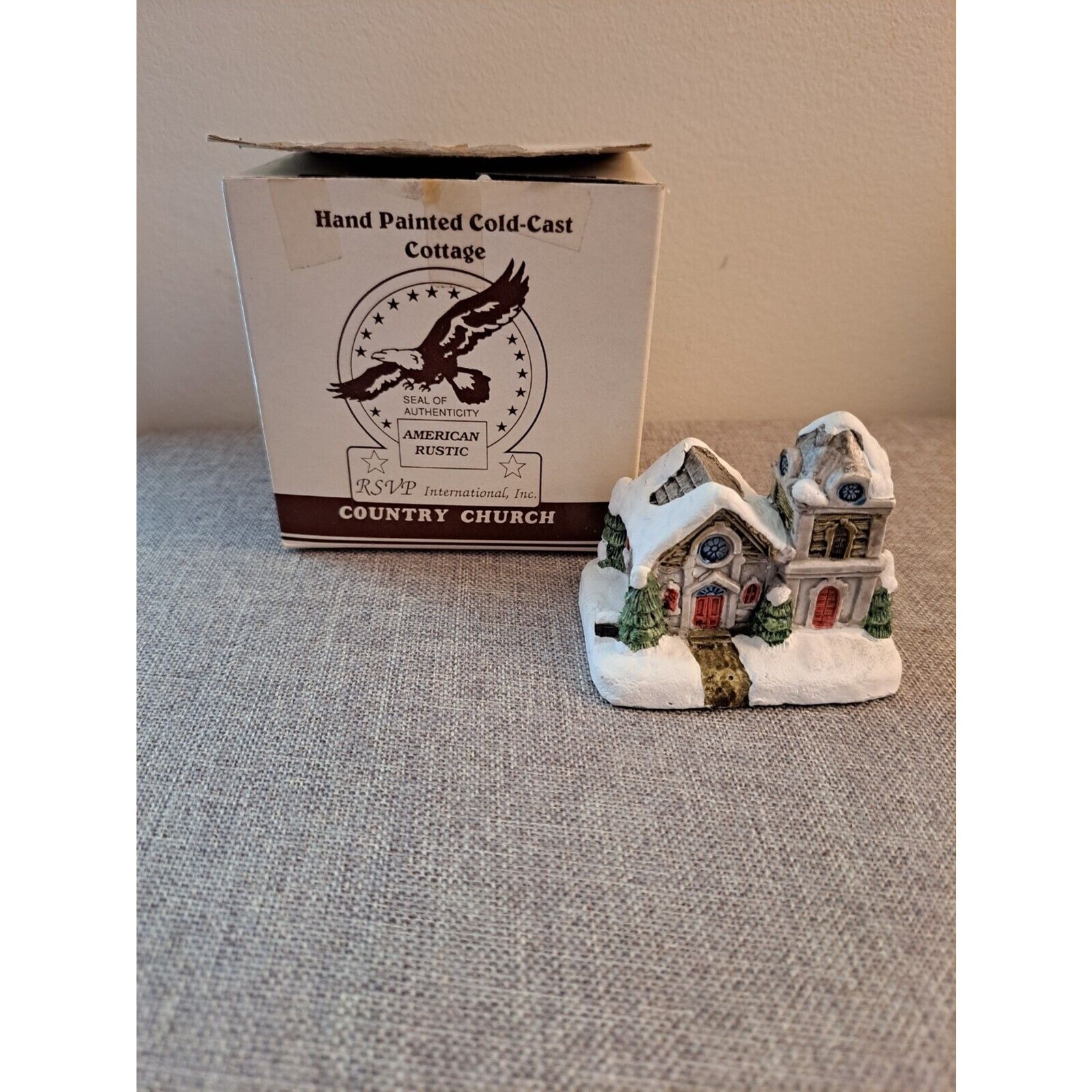 1989 American Rustic Hand-Painted Cold-Cast Christmas Village Complete Set