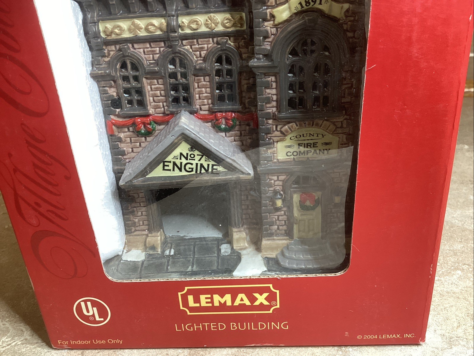 Lemax County Fire Department- Lit Building In Original Box W/ Light Cord-8 READ