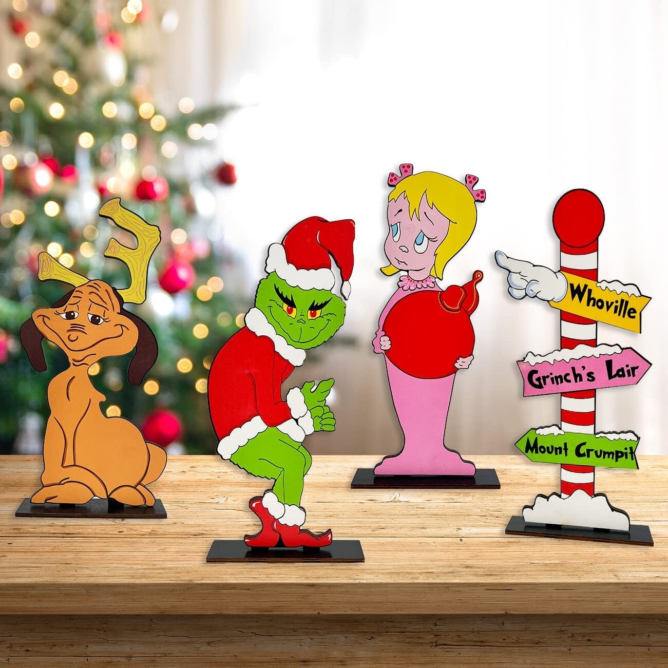 The Grinch Christmas Wood Table Decor Centerpiece Dr. Seuss Saint Nick Whoville