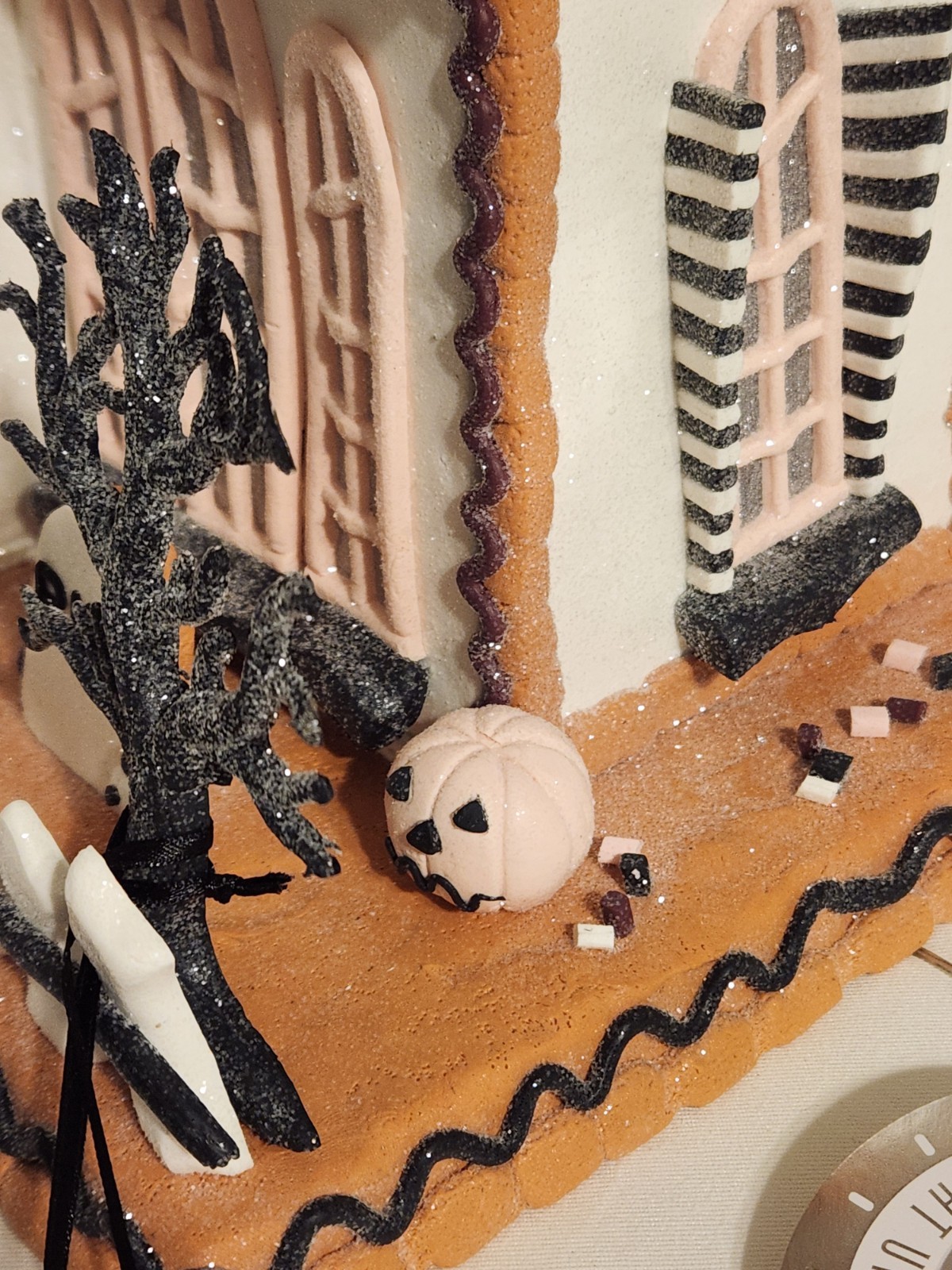 White/Black Haunted Halloween Gingerbread House LED Light Up Ghoulish Ghosts