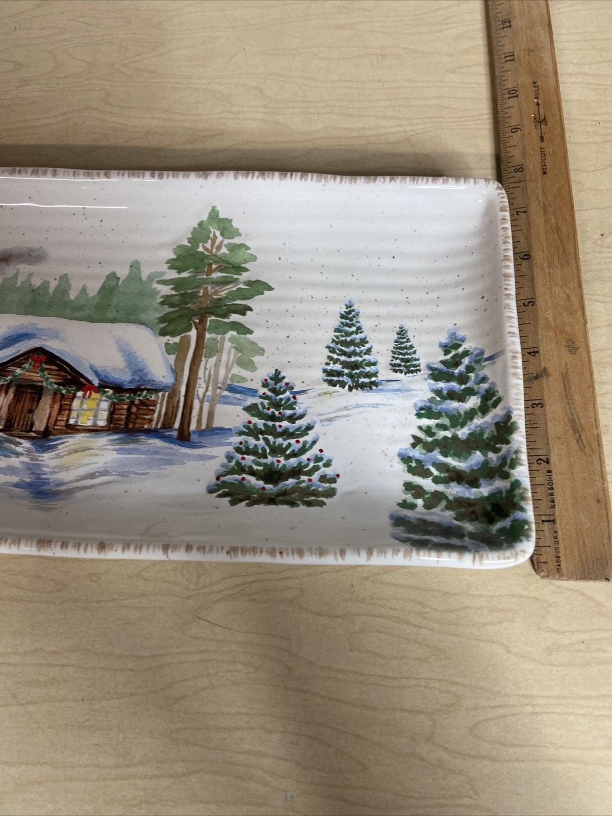 St. Nicholas Square 14 X 7 Platter, Winter White PRE OWNED EUC Kohls