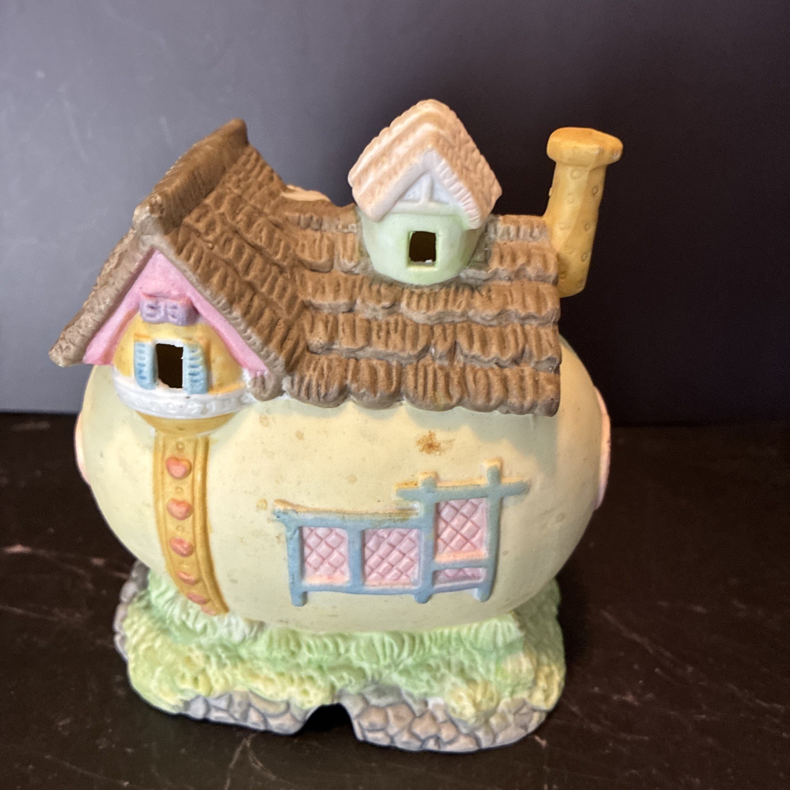 Vintage Easter Bunny House Figurine Post Office Cottage Pastel Spring Decor