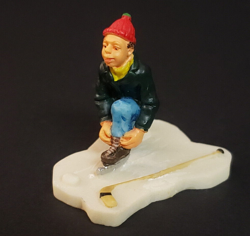 Lemax Christmas Village Town Boy Playing Hockey Tying Ice Skates Skating Skater