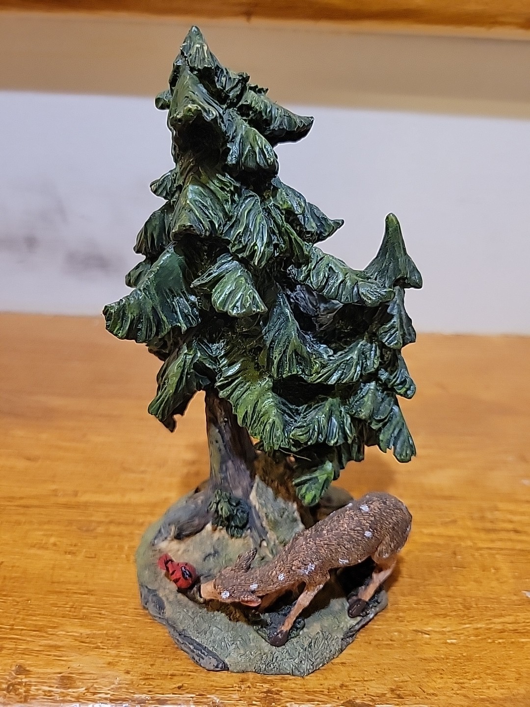 Vintage Green Pine Tree Fir With Red Cardinal And Deer Decor Accent