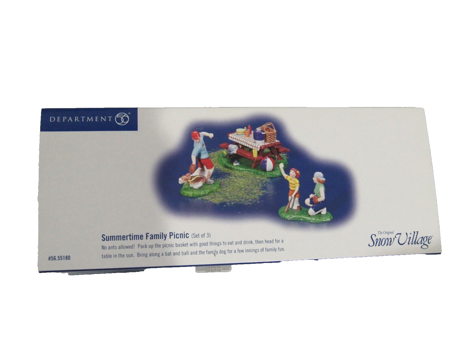 Dept 56 Snow Village Summertime Family Picnic Table Baseball Dog Set of 3 Figure