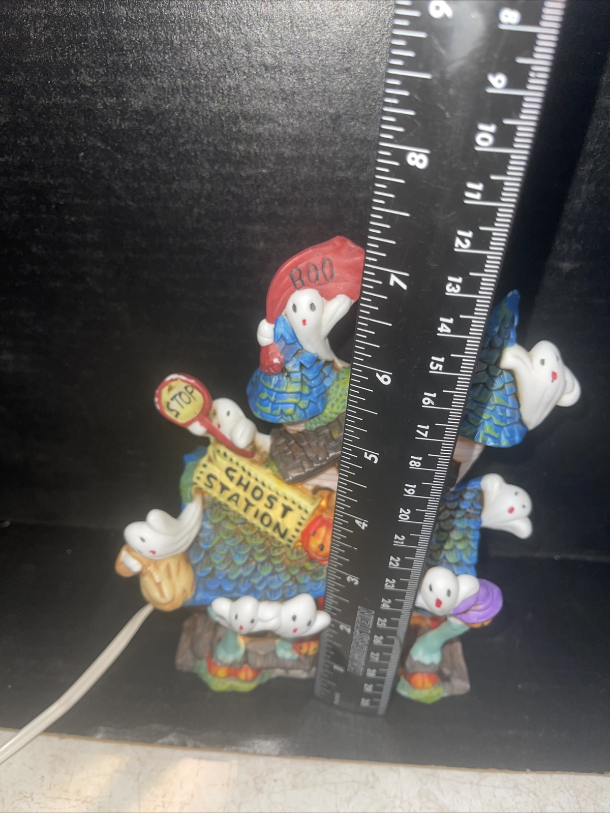 Spooky Hollow Halloween Ghost Station Porcelain House Haunted RR Bus Stop Bx A14