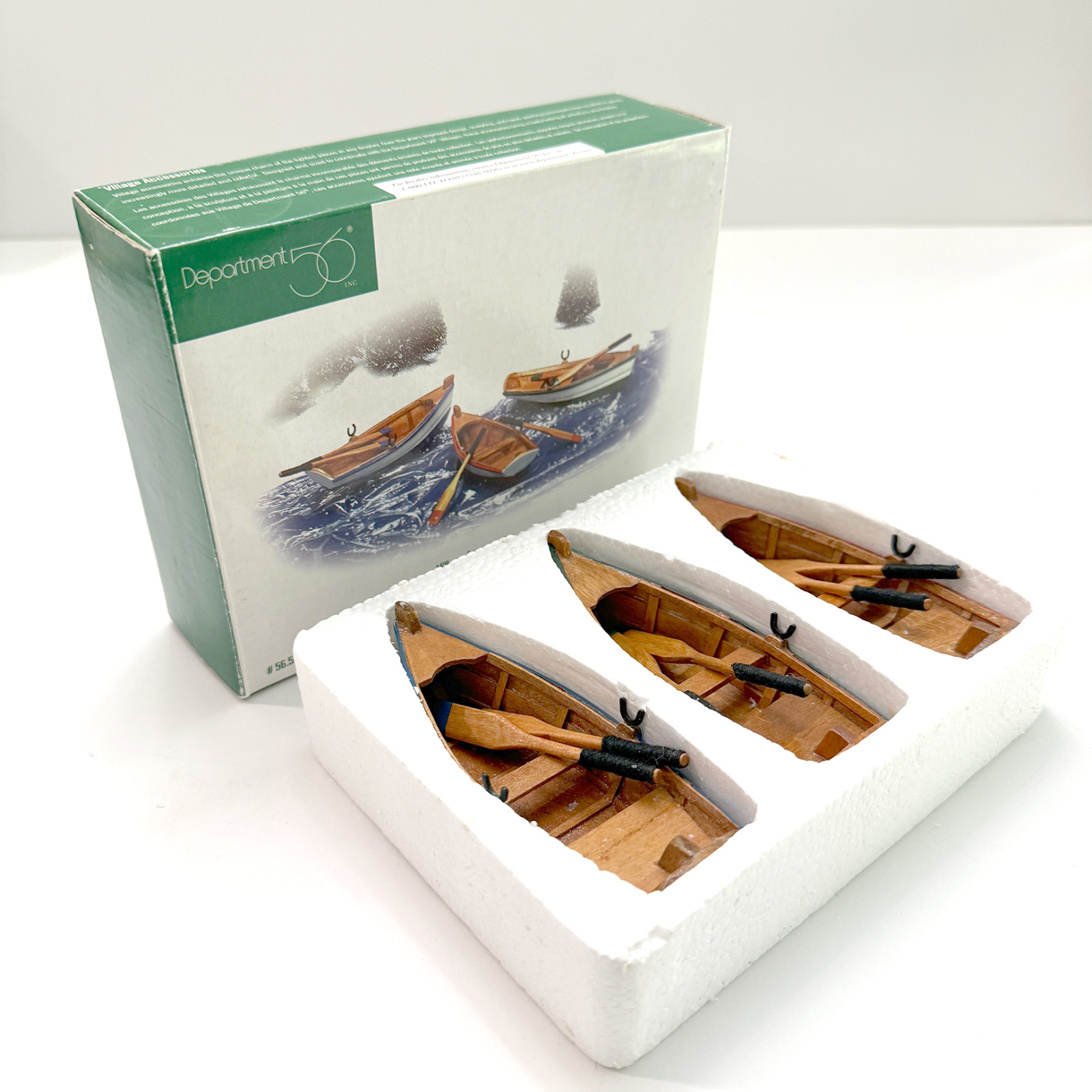 Dept 56 Village Accessories Wooden Rowboats w/Paddles – Set of 3 w/Box – Read