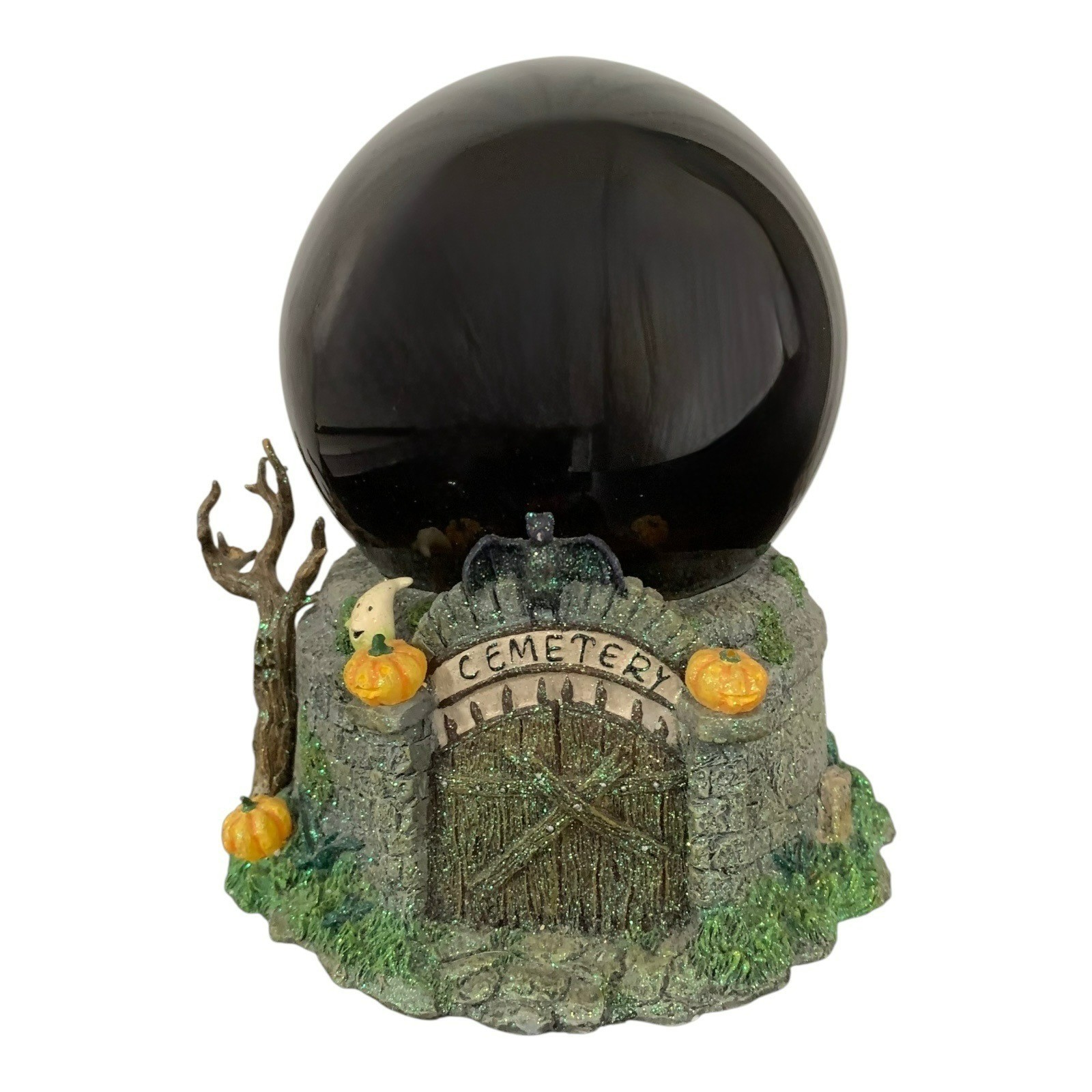 Halloween Cemetery Black Crystal Ball Decoration Dept 56 Gothic Resin & Glass