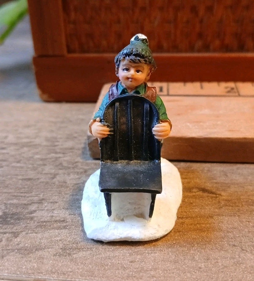 St Nicholas Square Village ‘Ice Skating Lessons’ Christmas Figures + Dog Set Vtg
