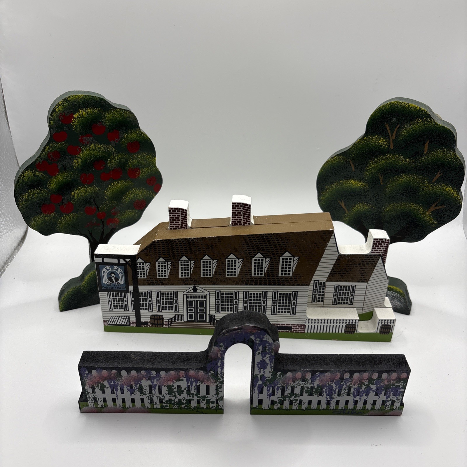 Set Of 4 Sheila’s House Collection, 2 Trees, White Fence, Raleigh Tavern, VA