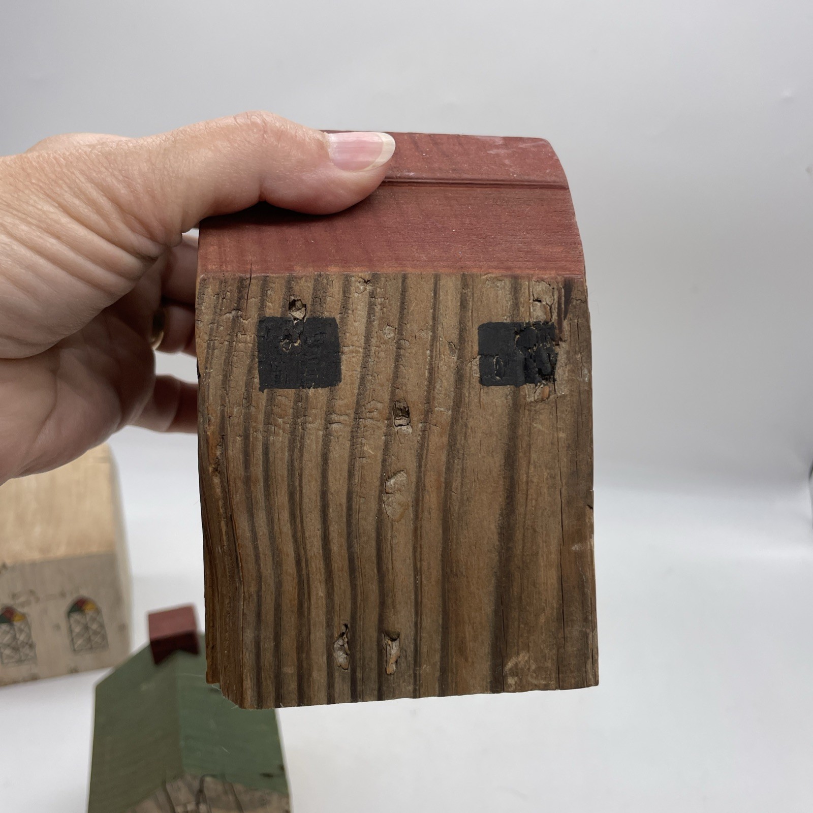 Primitive Mini Buildings Block Wooden House Church Barn Folk Art Lot Of 3 – 1988