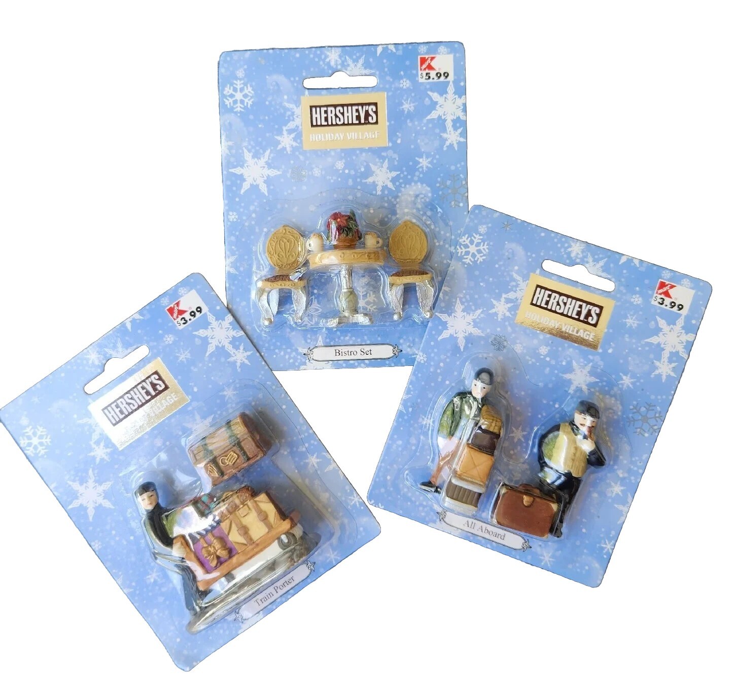 Lot of Hershey’s Holiday Village Accessories-All Aboard Train, Porter, Bistro (A