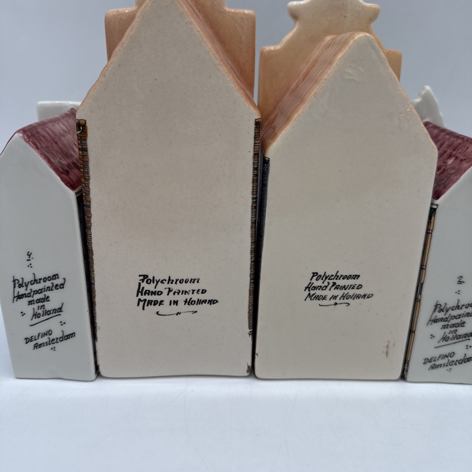 Polychroom Canal Houses Hand Painted Holland Delfino Amsterdam Set of 4 FLAWED