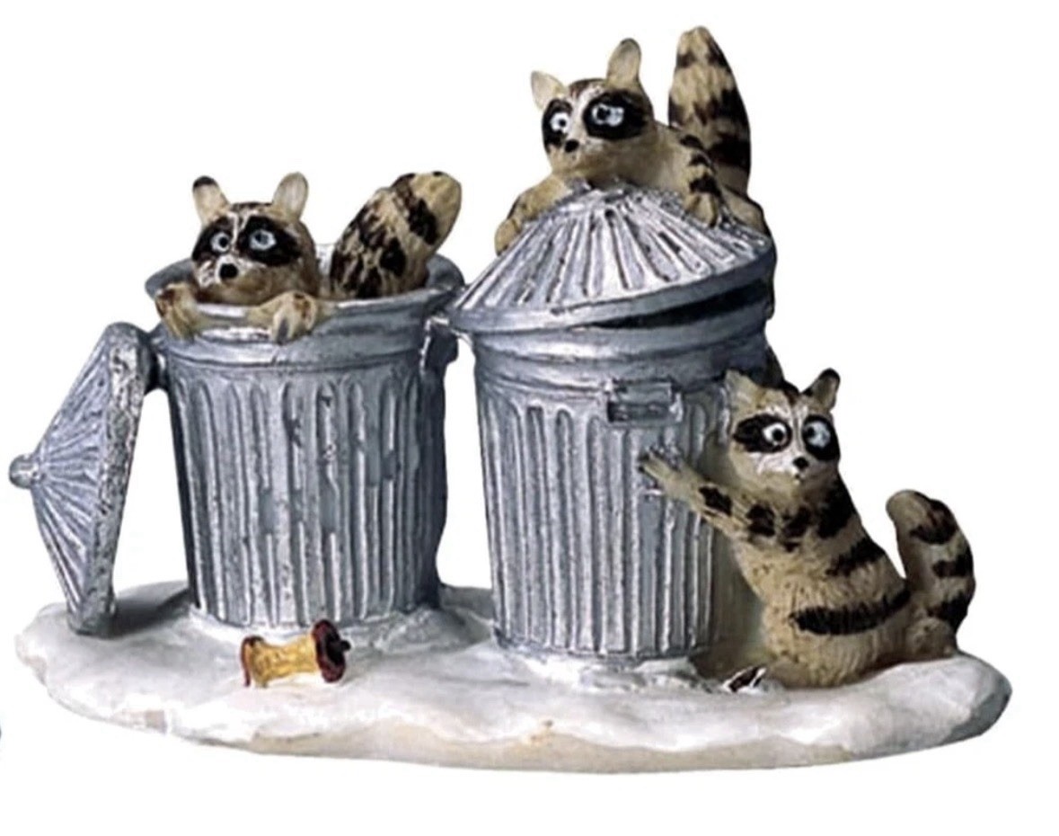LEMAX Whimsical Multicolor Raccoon Trash Bandits Figurine Christmas Village NEW!