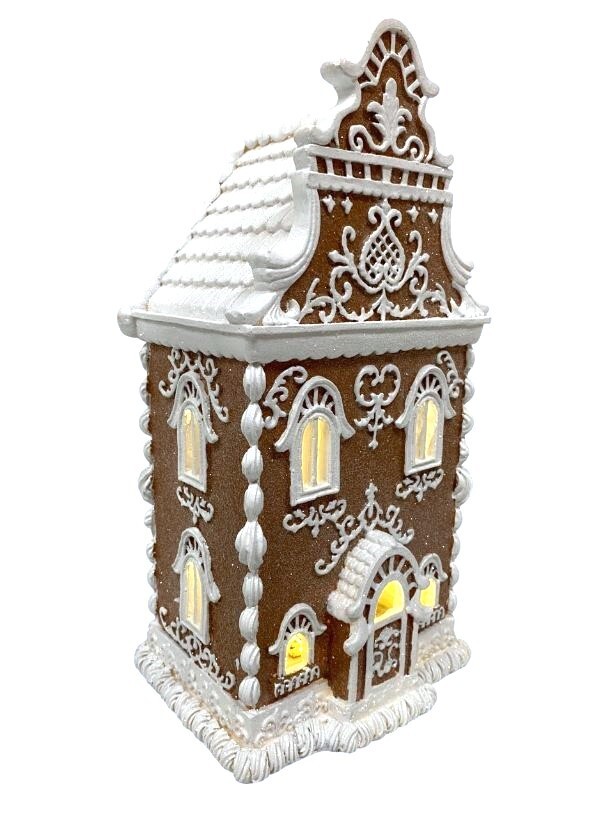 Christmas Brown Victorian 14″ LED Lighted Hand Painted Gingerbread House NEW