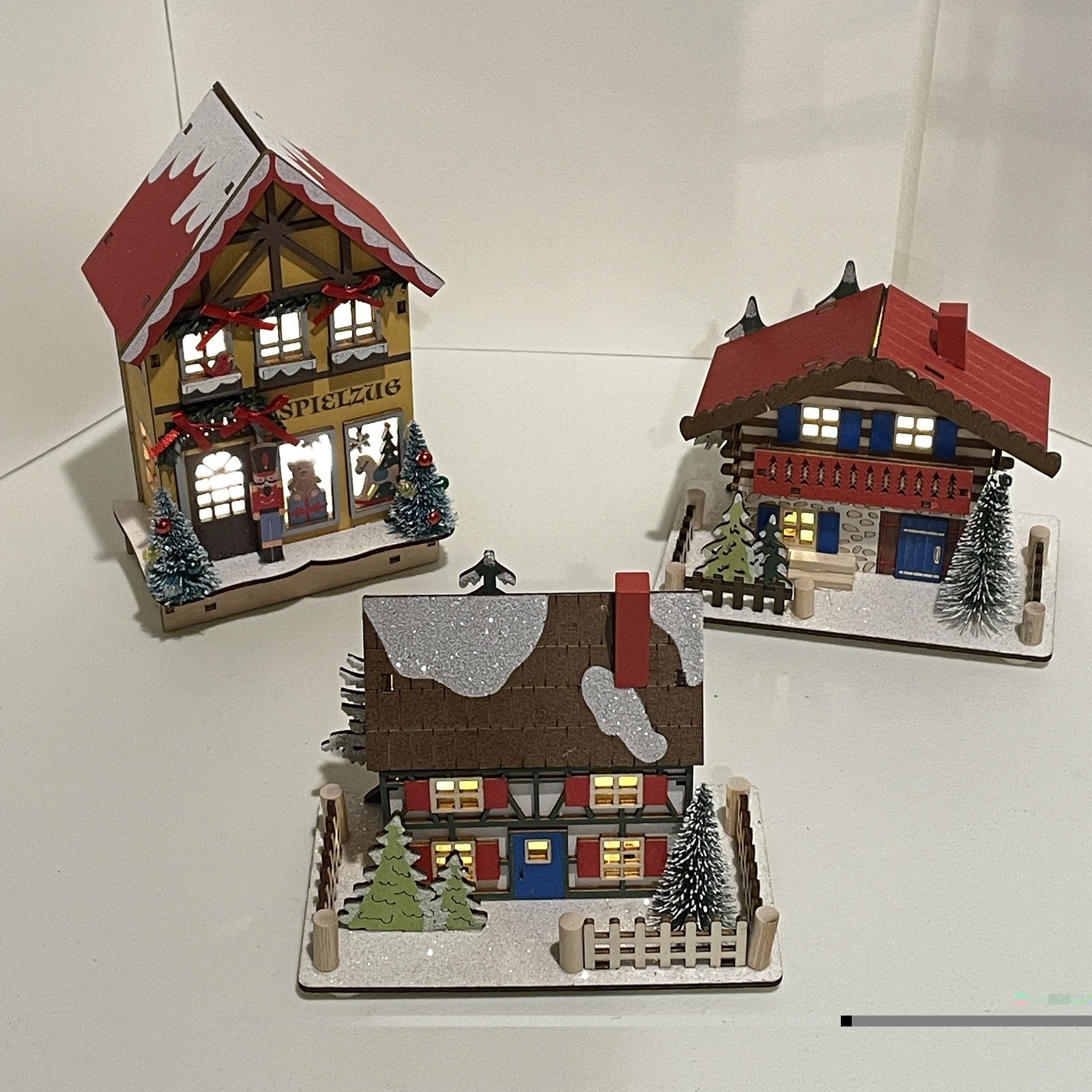 World Market Laser Cut Wood LED Shop Christmas Village German Toy Shop Houses