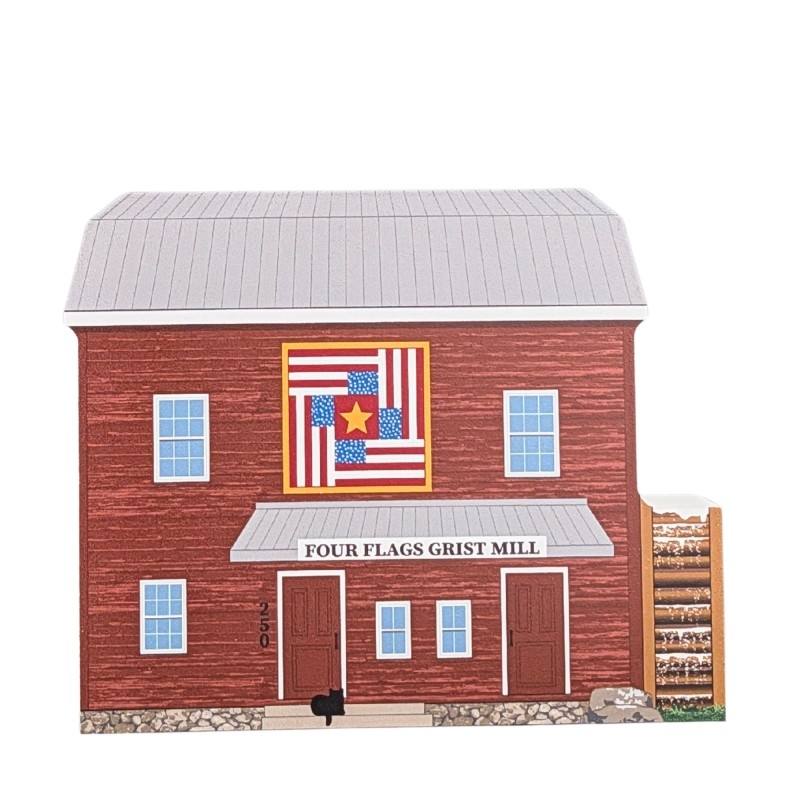 Cat’s Meow Village Four Flags Quilt Barn Grist Mill 26‑511 Wood Sitter Patriotic