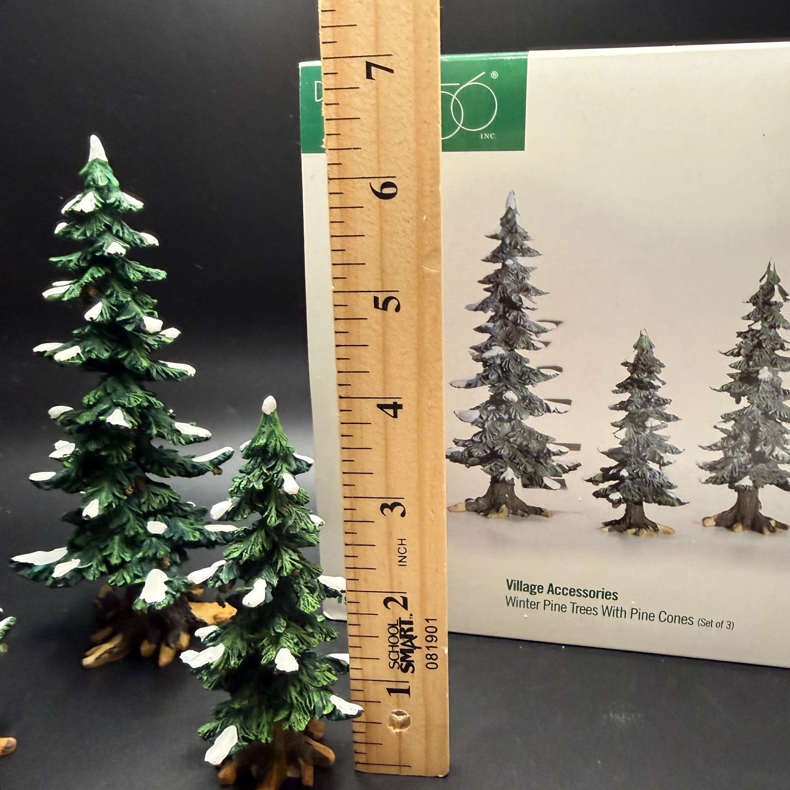 Dept. 56 Winter Pine Trees With Pine Cones #52772 Village Accessory Set of 3