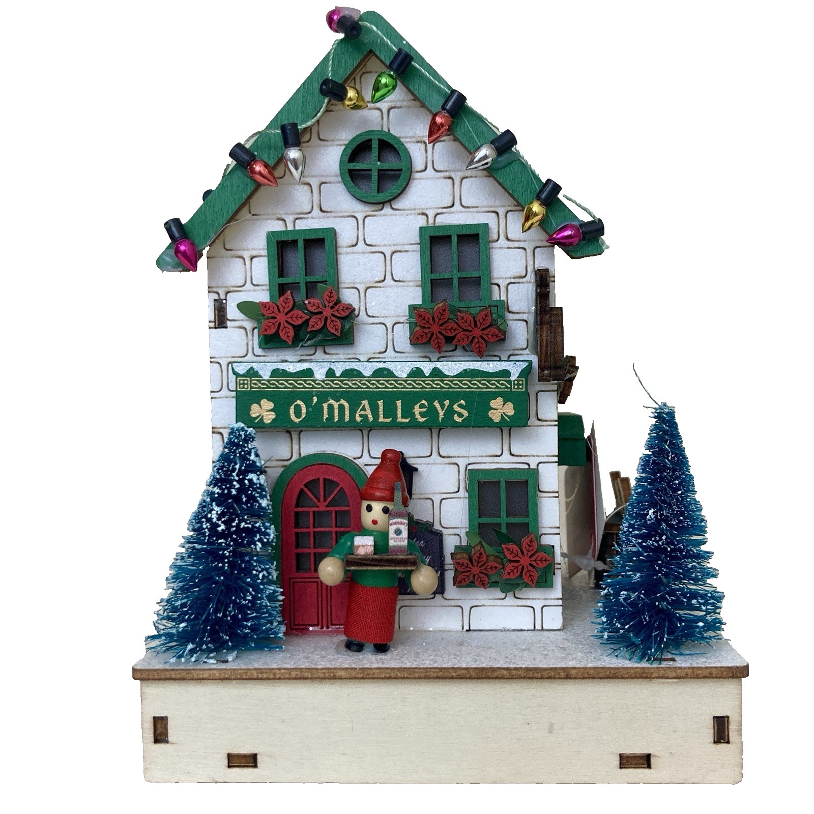 Laser Cut Wood Holiday Pub O’Malleys Bar LED Light Up Decor World Market