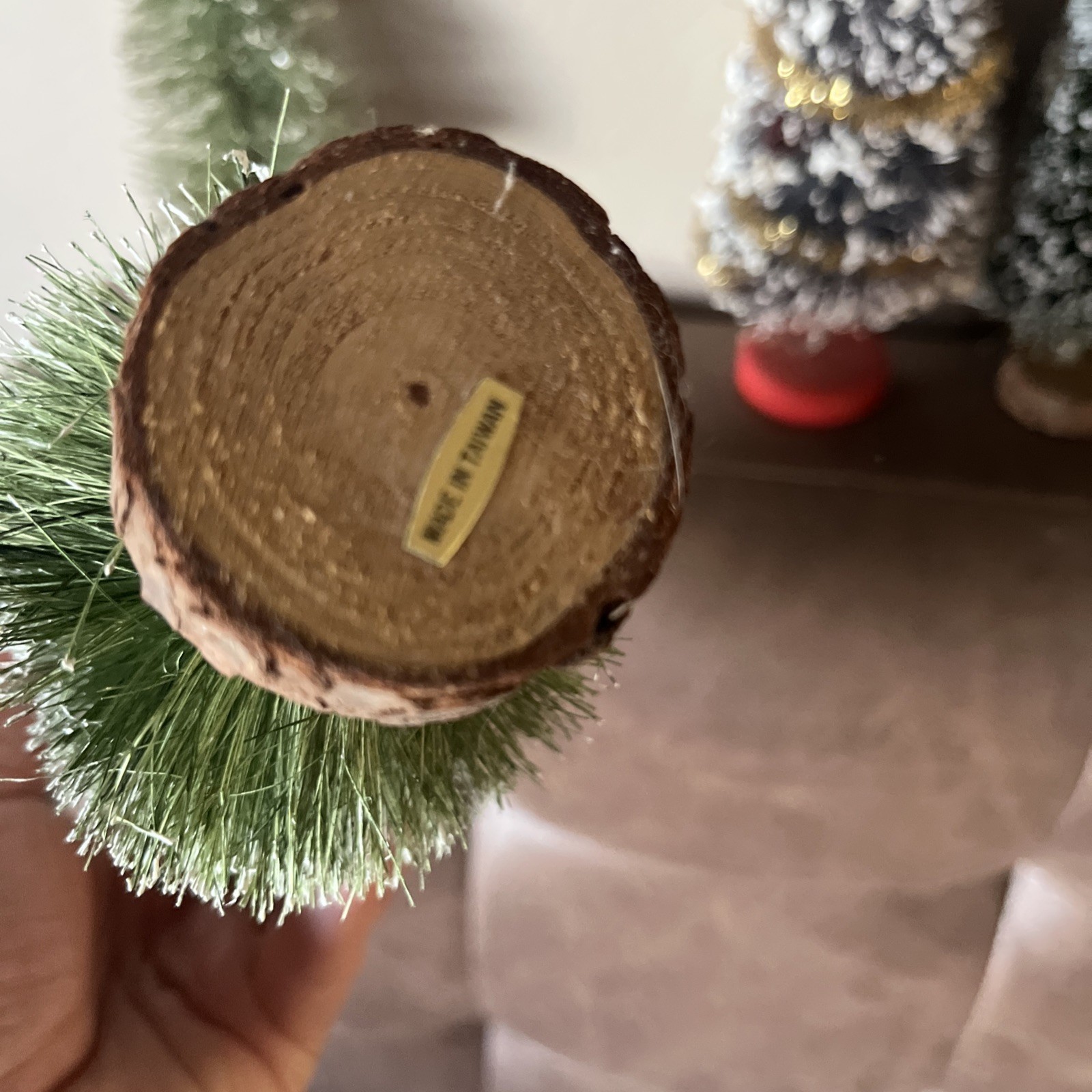 Six Vintage Taiwan Bristle Brush Snow Pine Tree Lot Of Trees 5”-9.5” Christmas