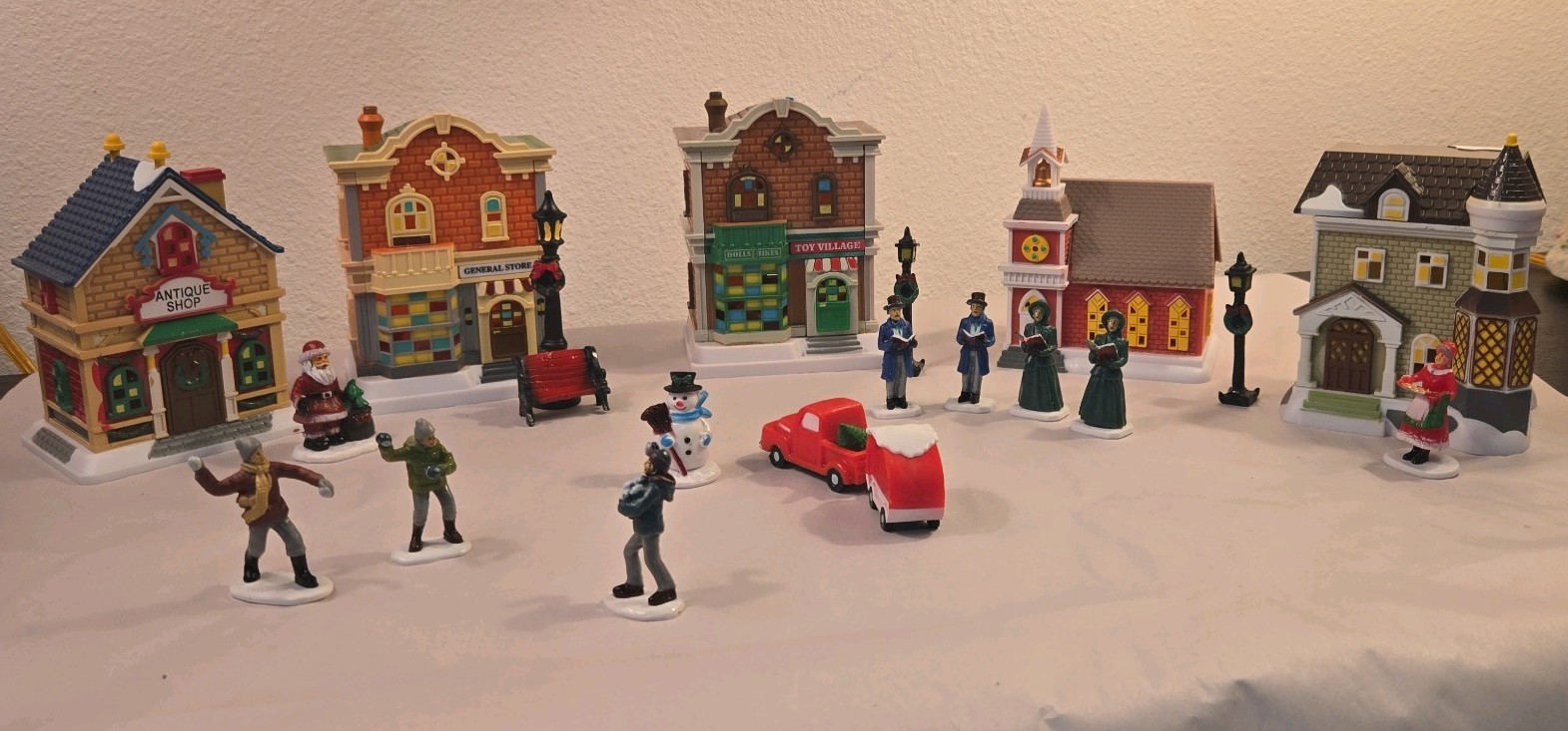 Christmas village plastic holiday home buildings business lighted church people