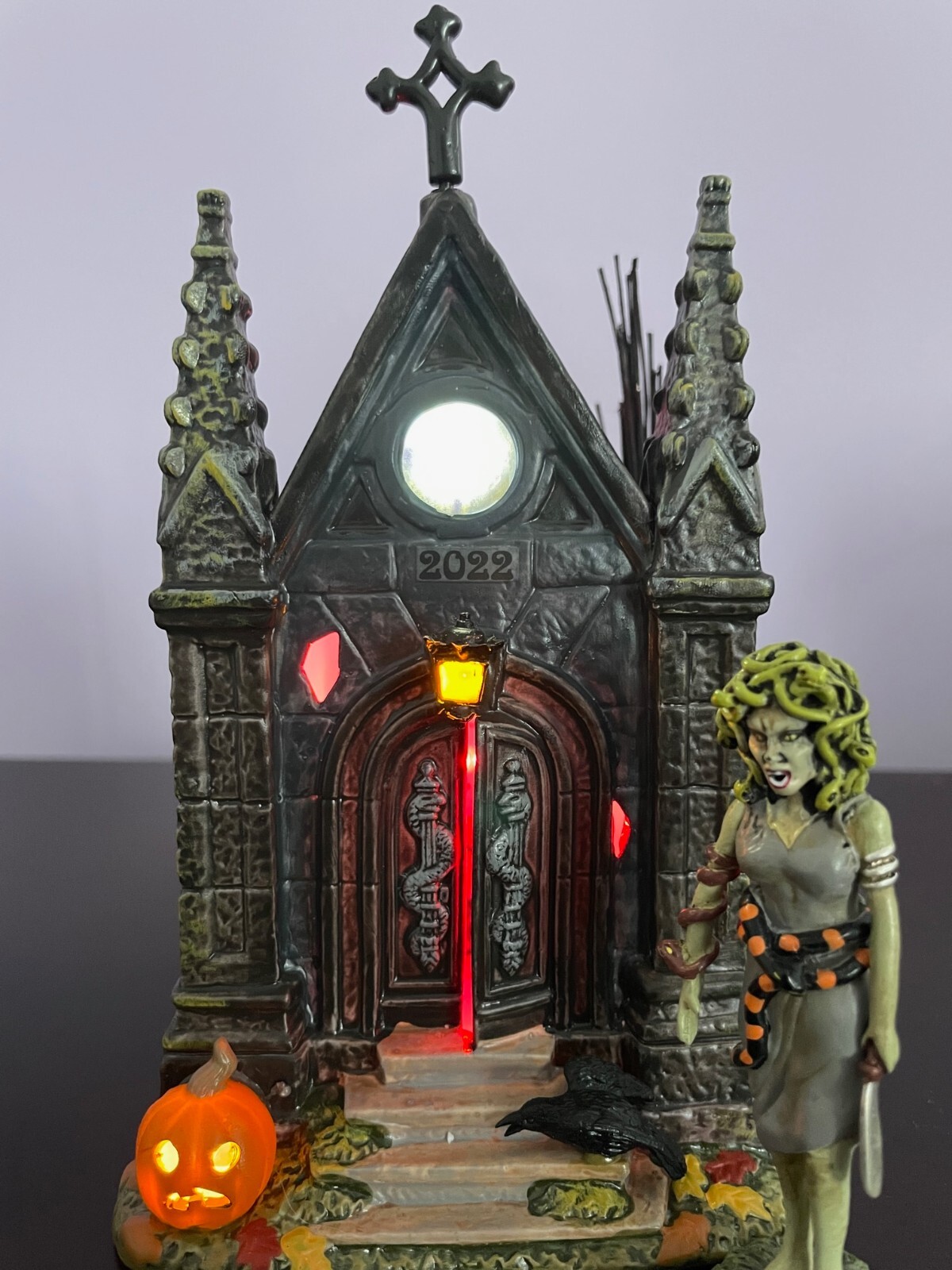 Dept 56 Halloween “Rest in Peace 2022” sold w/ “Medusa” NIB, Lit Ceramic Crypt
