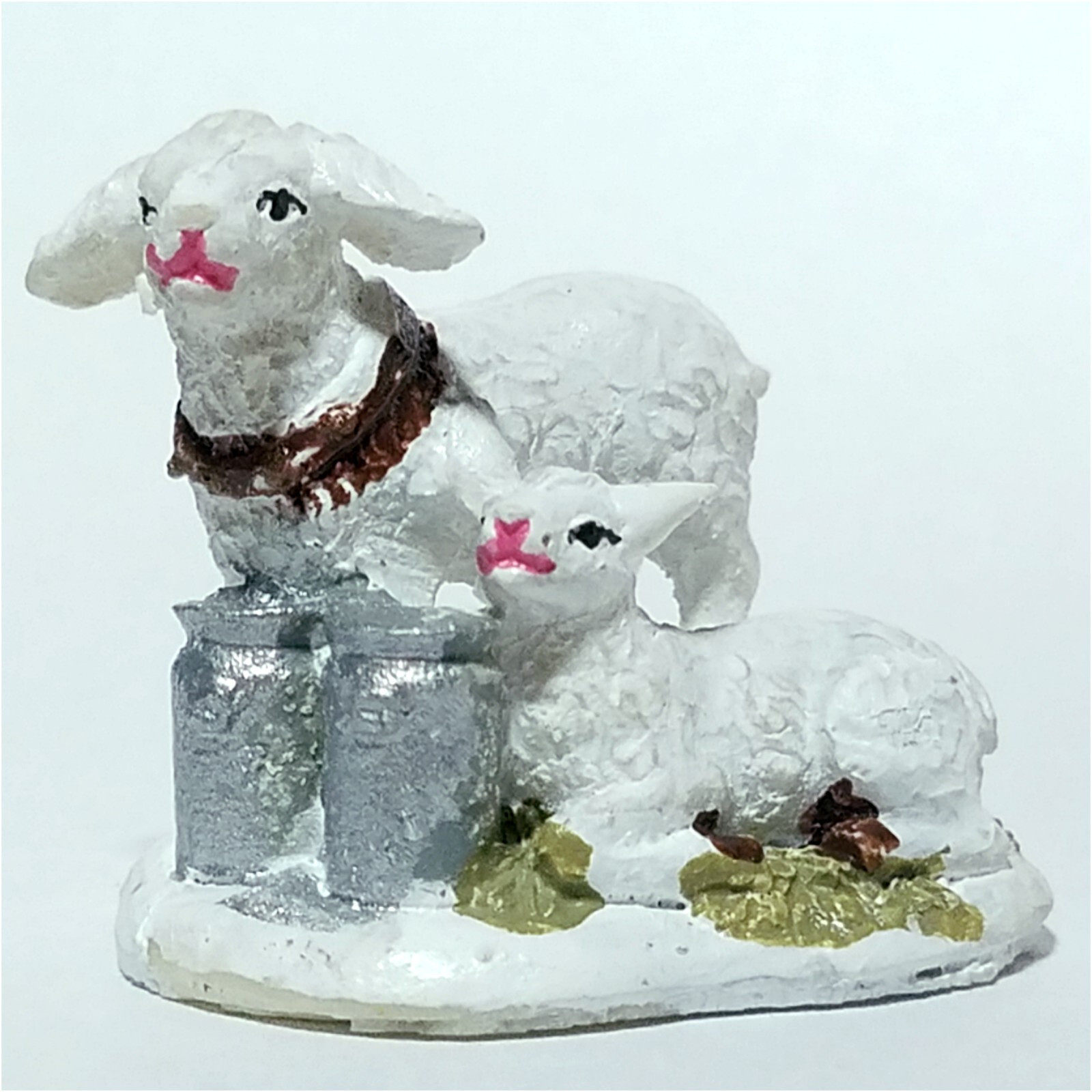 Feeding Lambs Milk Barrels Holidays Seasons Country Farm Scene Village Accessory