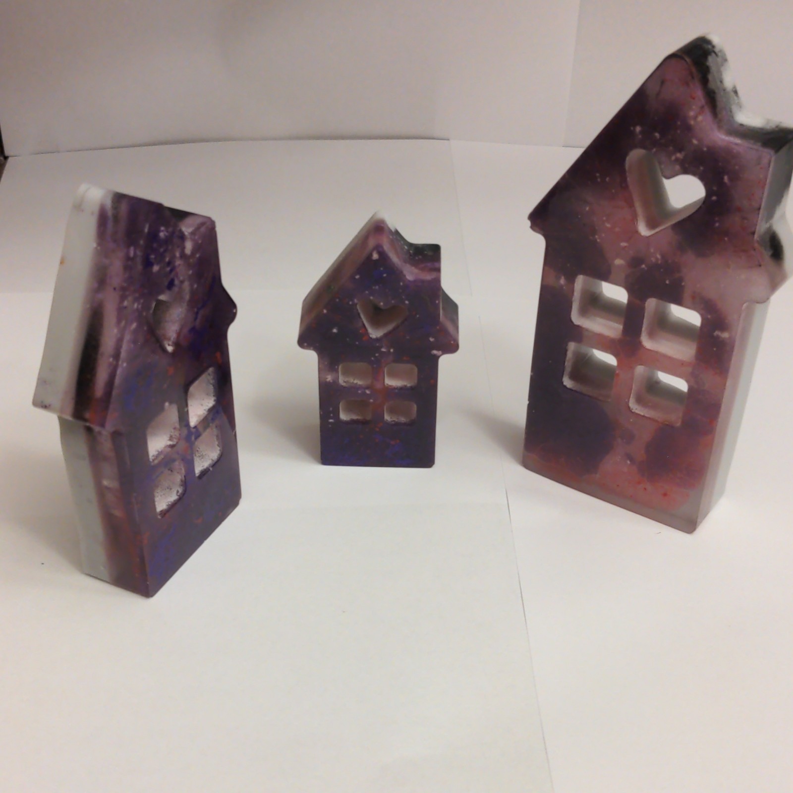 Set of 3 Abstract Painted Resin Village Houses Multicolor 3D Effect