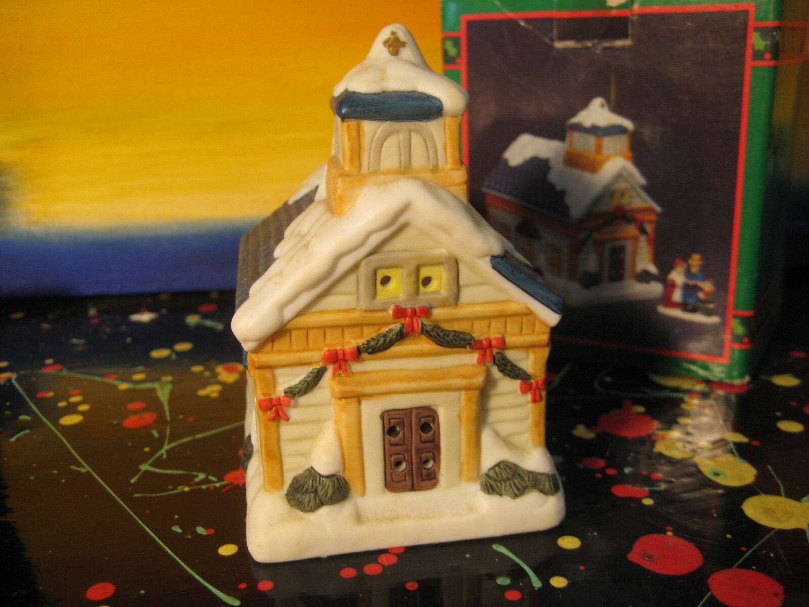 Miniature Christmas Village Porcelain Church with Box