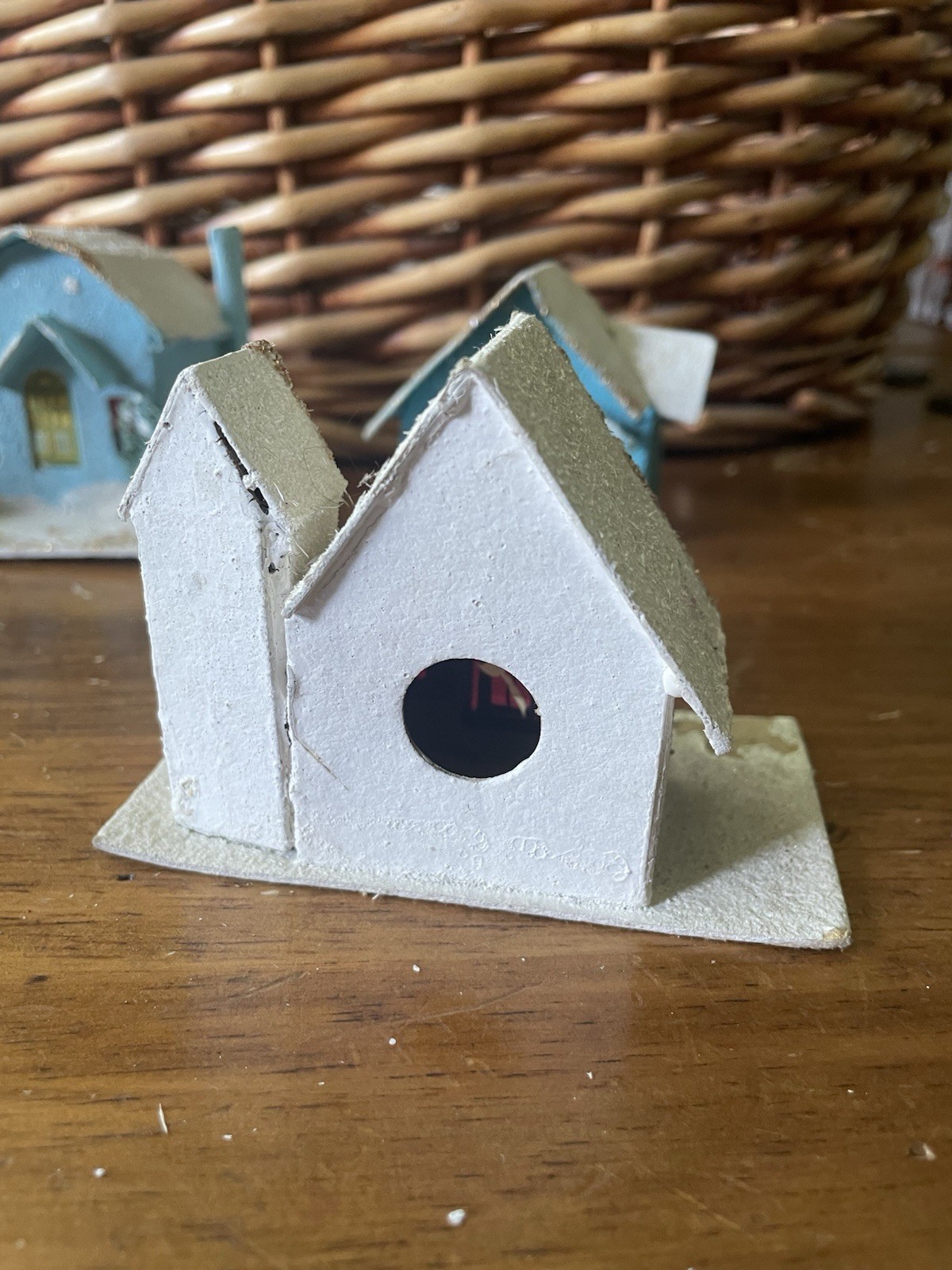 Vintage Lot 6 Japan Putz Cardboard Houses Miniature Church Village Mica