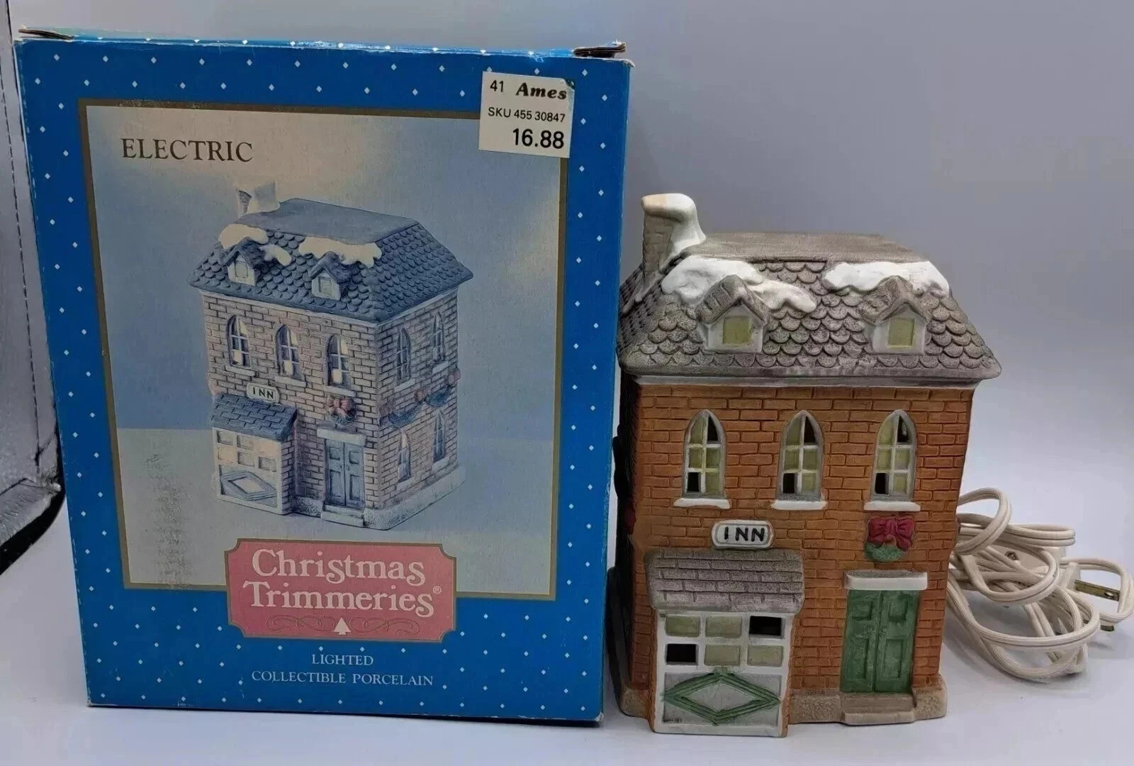 VTG Christmas Bradford Novelty Trimmeries Electric Lighted Porcelain Inn 7825.2