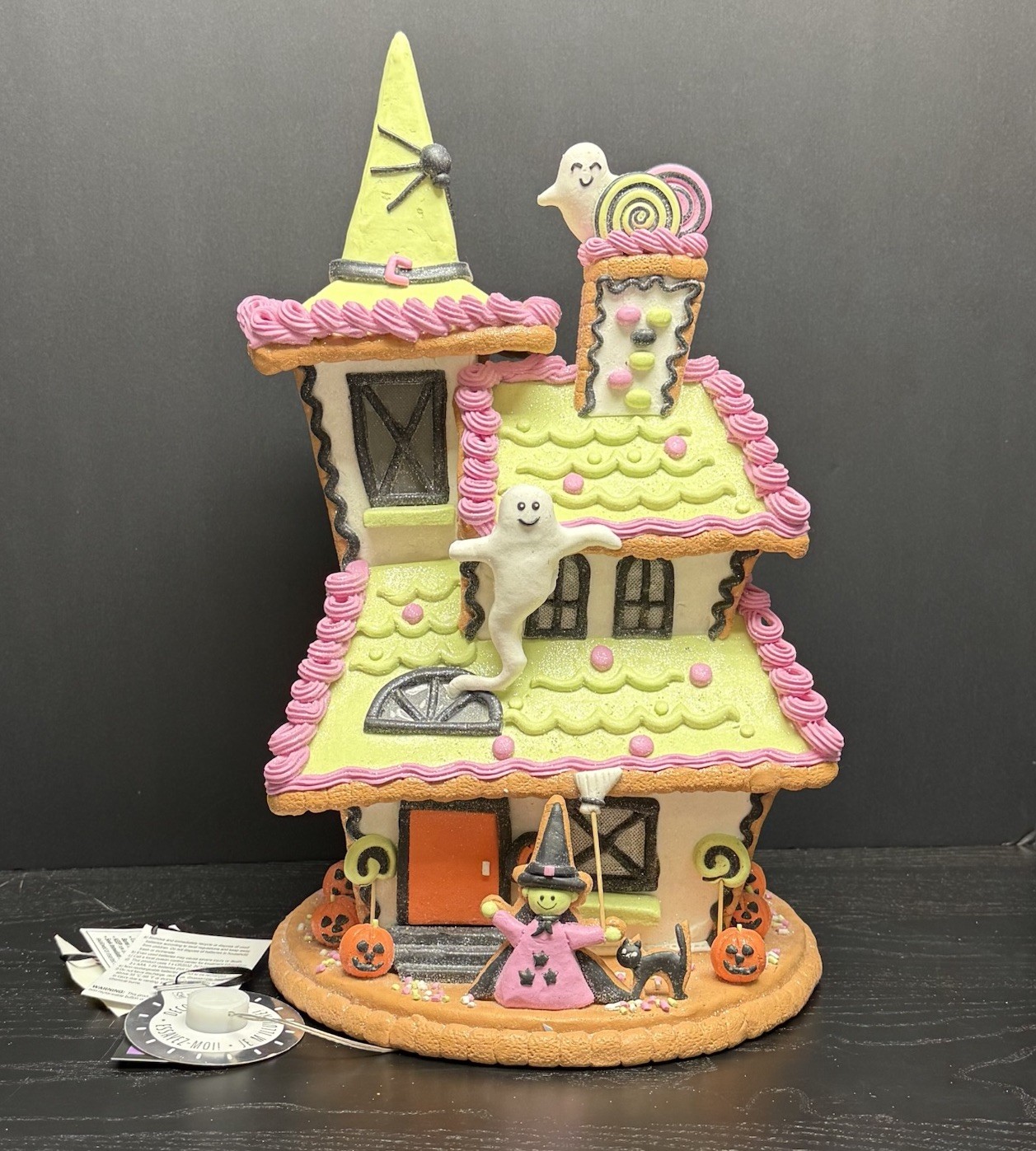 Halloween 16in Light Up Witch Gingerbread House LED Ghost Black Cat NEW